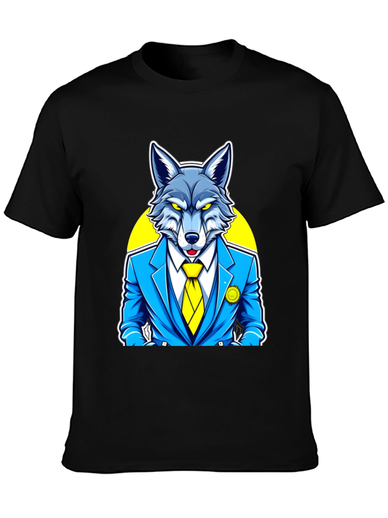 Black Wolf in Suit Graphic Tee - Cool Animal Cartoon Shirt view 3