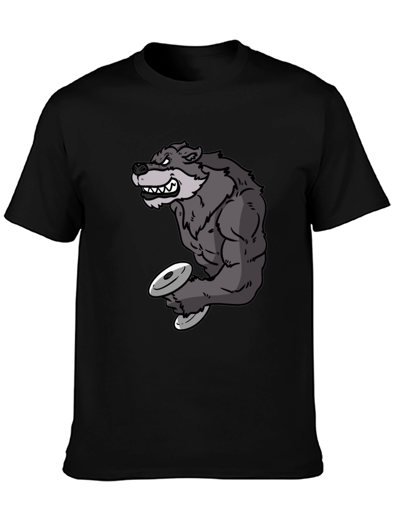 Black Wolf Lifting Weights Graphic Tee - Black view 3