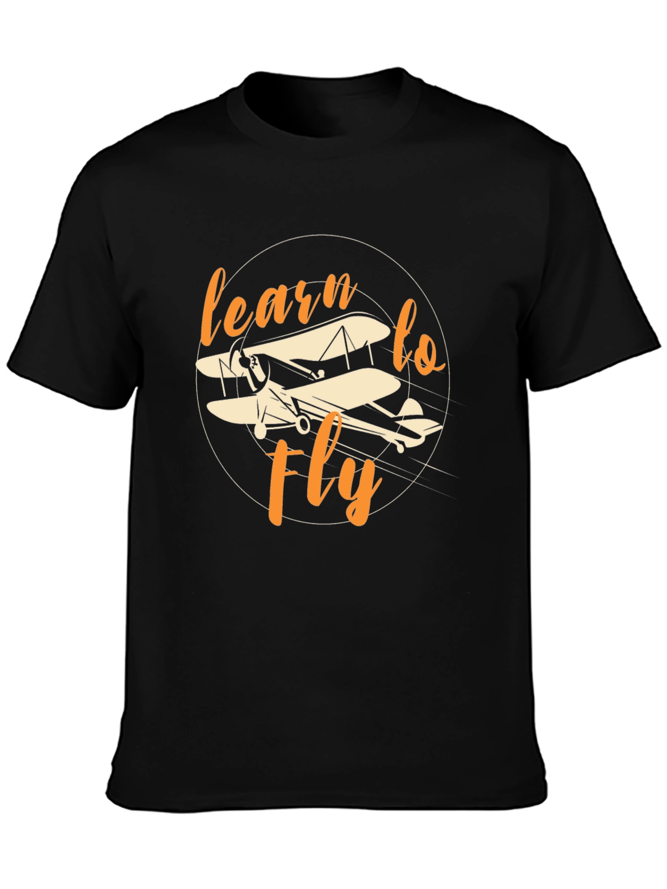 Black Learn to Fly Vintage Biplane Graphic T-Shirt view 3