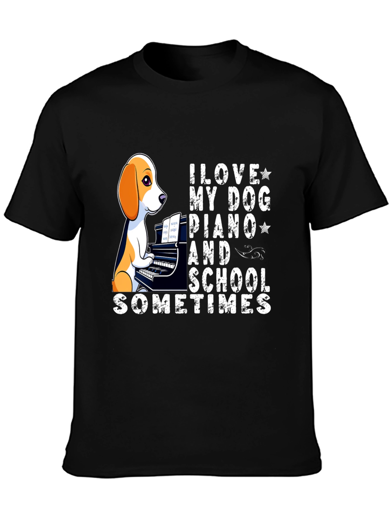 Black Dog Piano Lover T-Shirt - Unique Design view 3