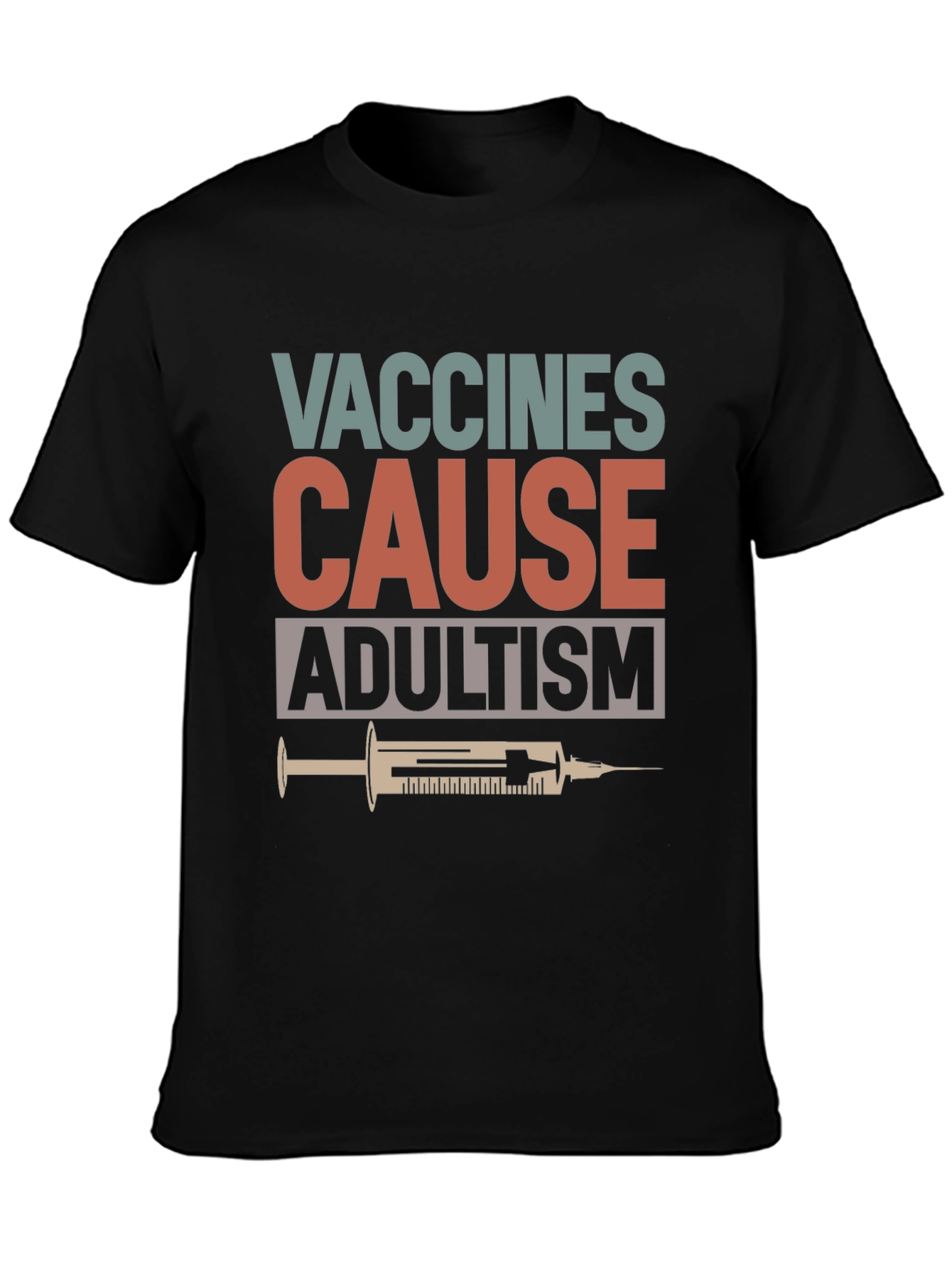 Black Vaccines Cause Adultism Graphic Tee view 3