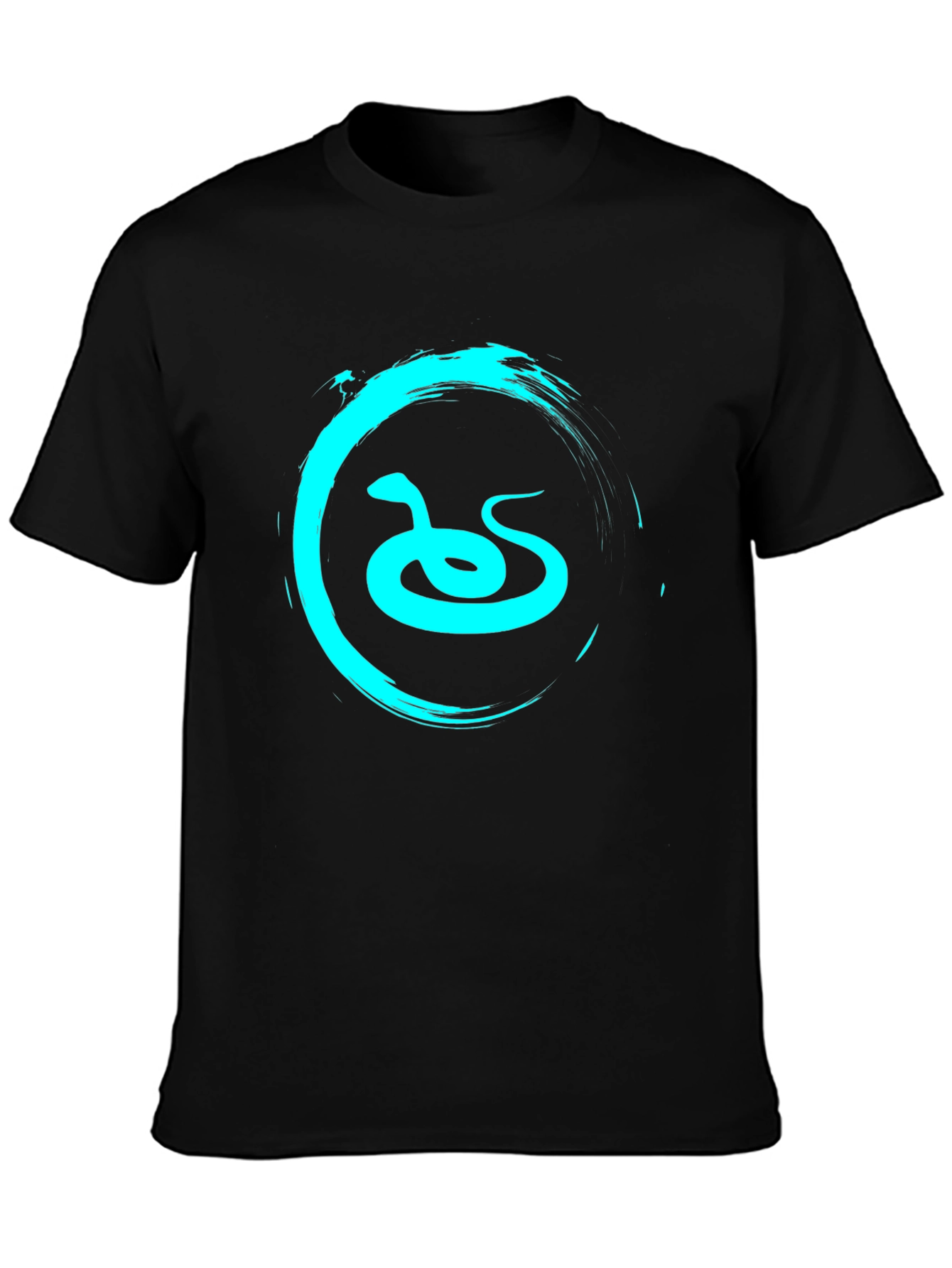Black Men's Black T-Shirt with Teal Snake Graphic view 3