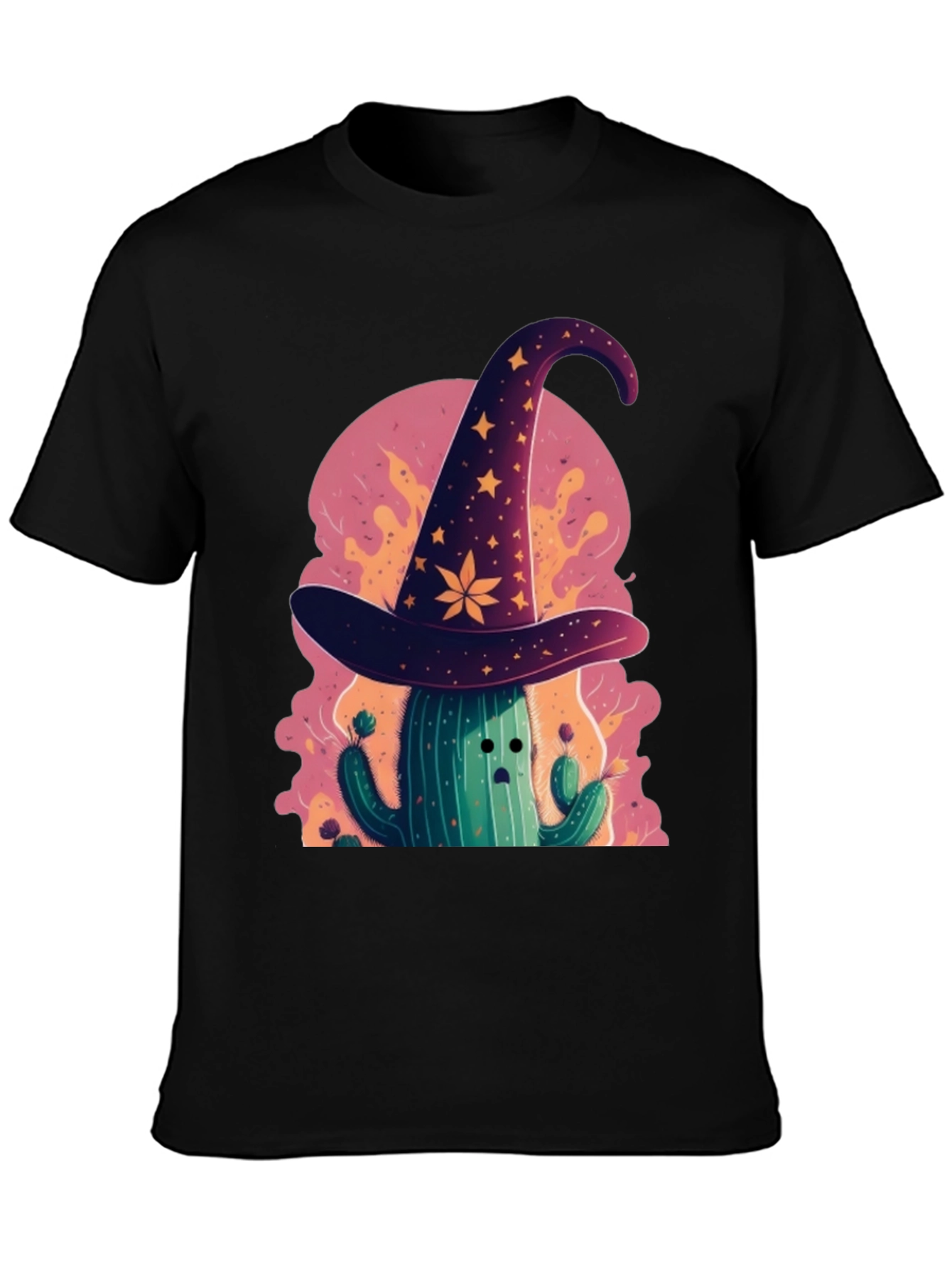 Black Whimsical Cactus Wizard Graphic Tee view 3
