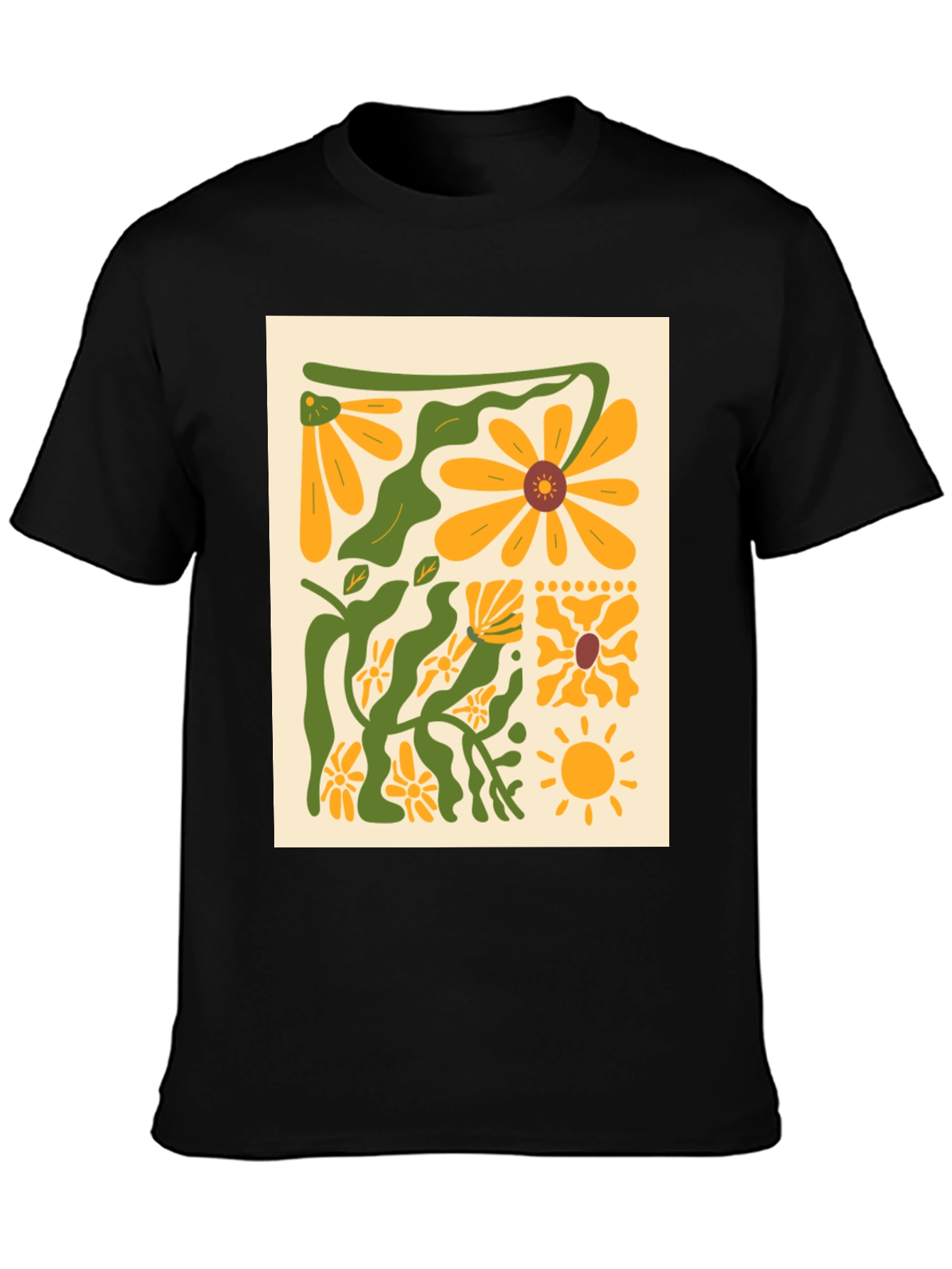 Black Floral Print Graphic Tee - Retro Style view 3