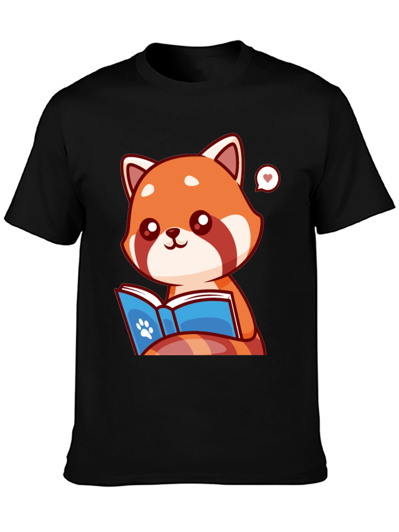 Black Cute Red Panda Reading Book Graphic Tee view 3