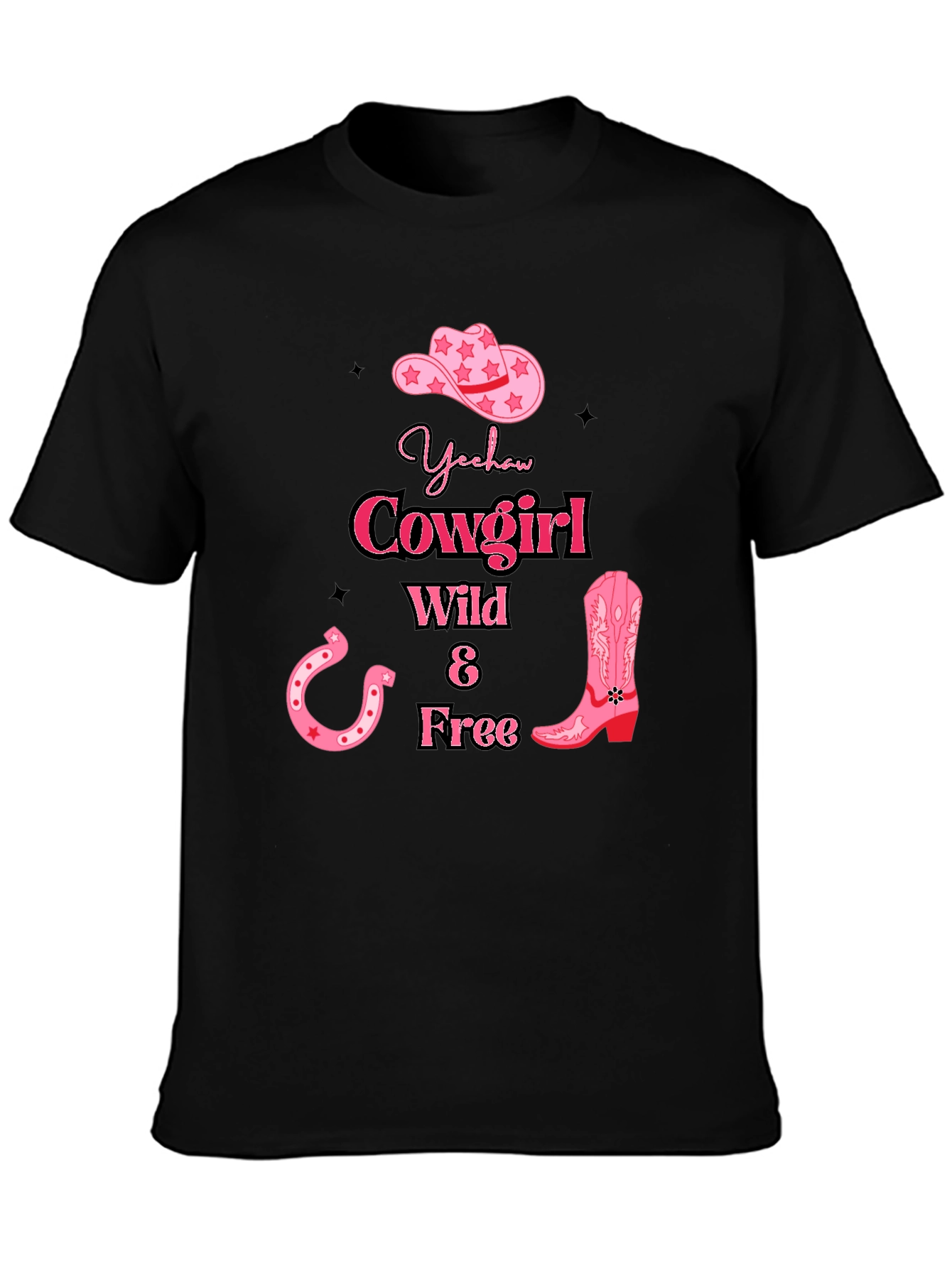 Black Yeehaw Cowgirl Graphic Tee - Wild & Free Design view 3