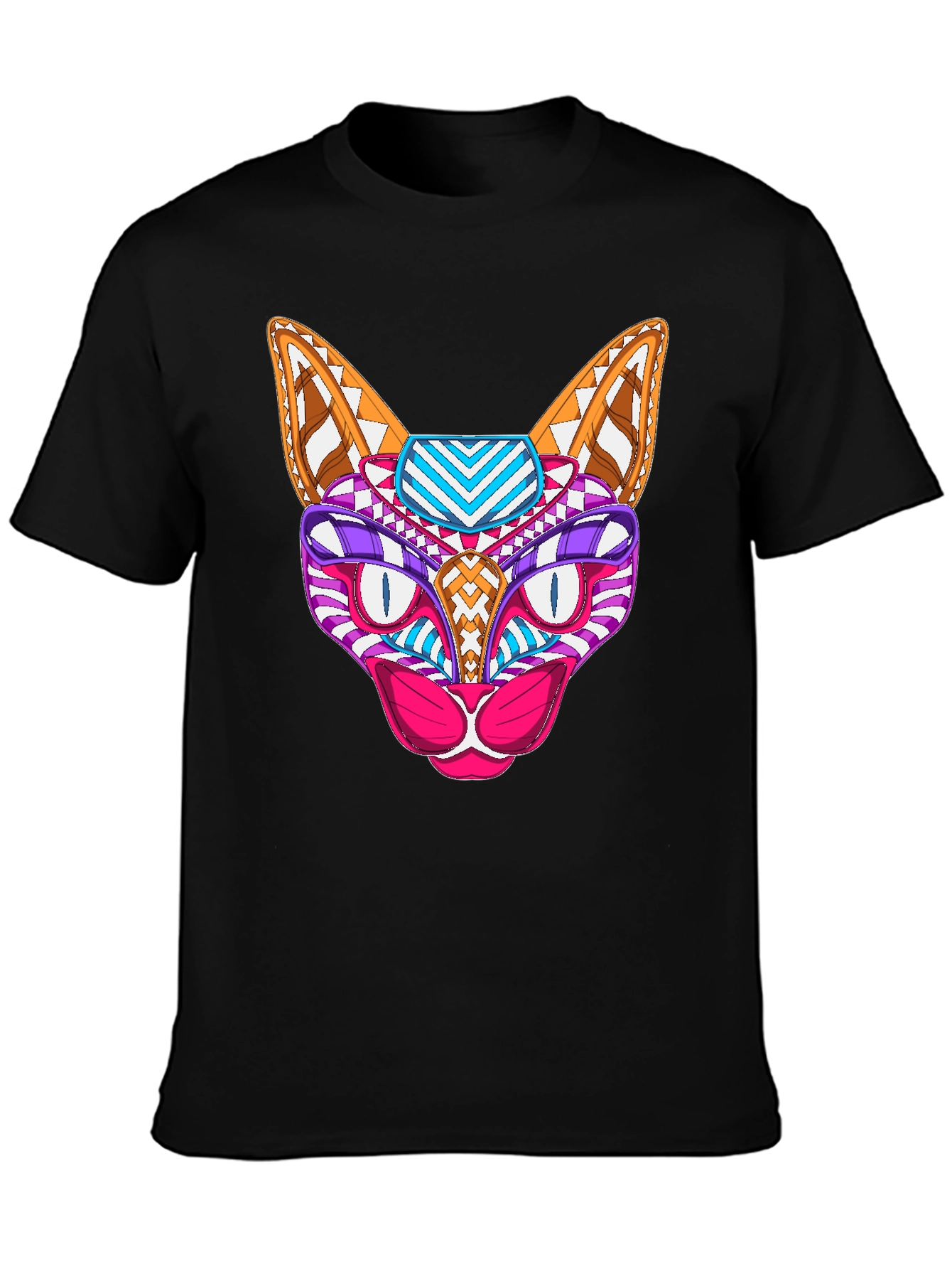 Black Abstract Cat T-Shirt - Unique Graphic Tee view 3