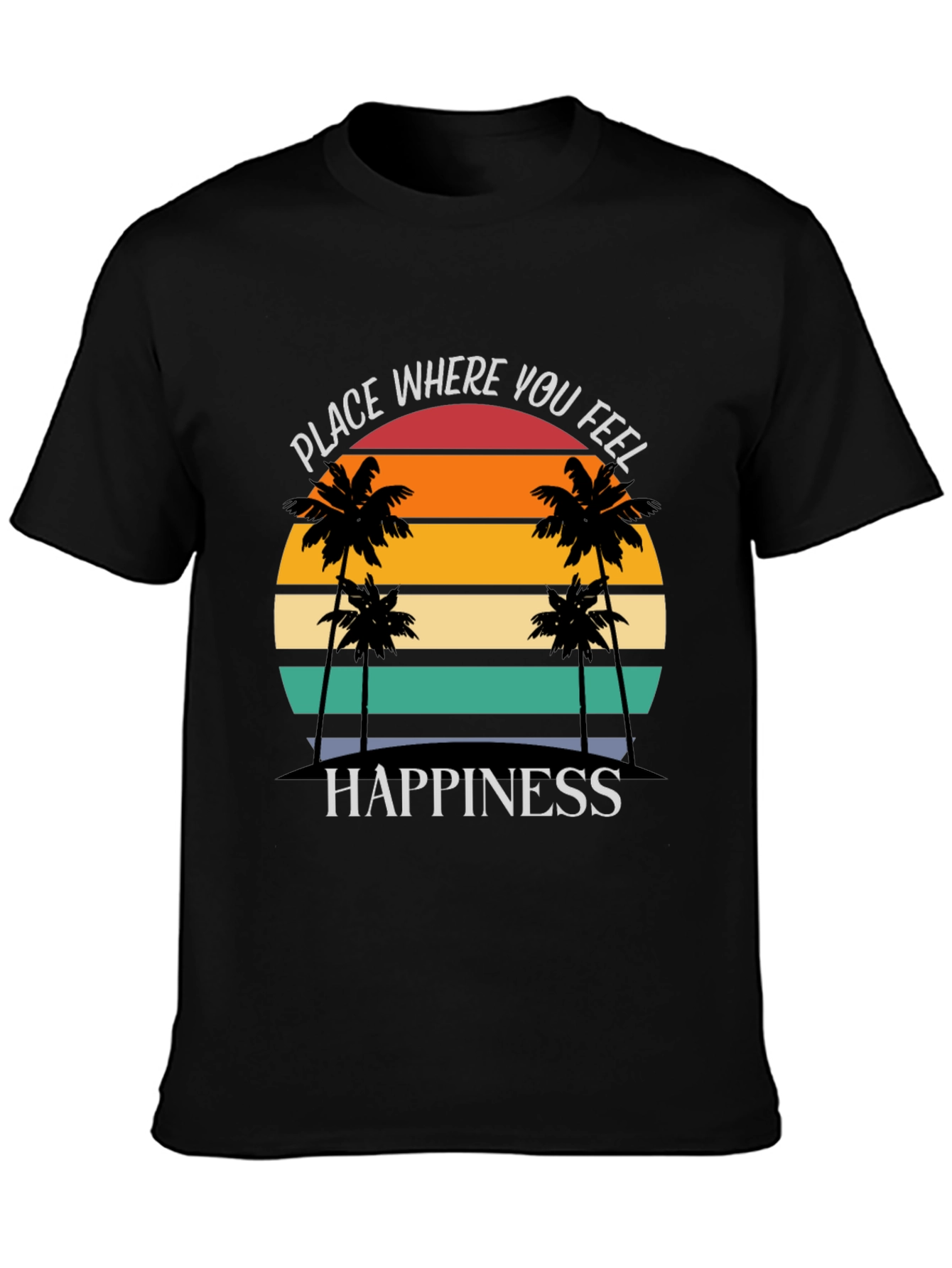Black Tropical Sunset Happiness Graphic Tee view 3