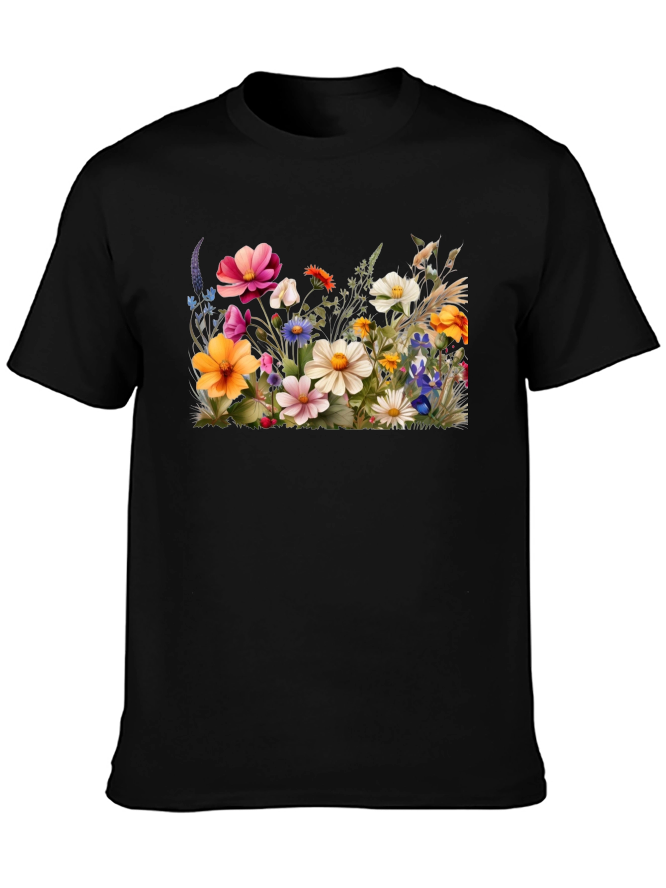 Black Floral Print Black T-Shirt view 3