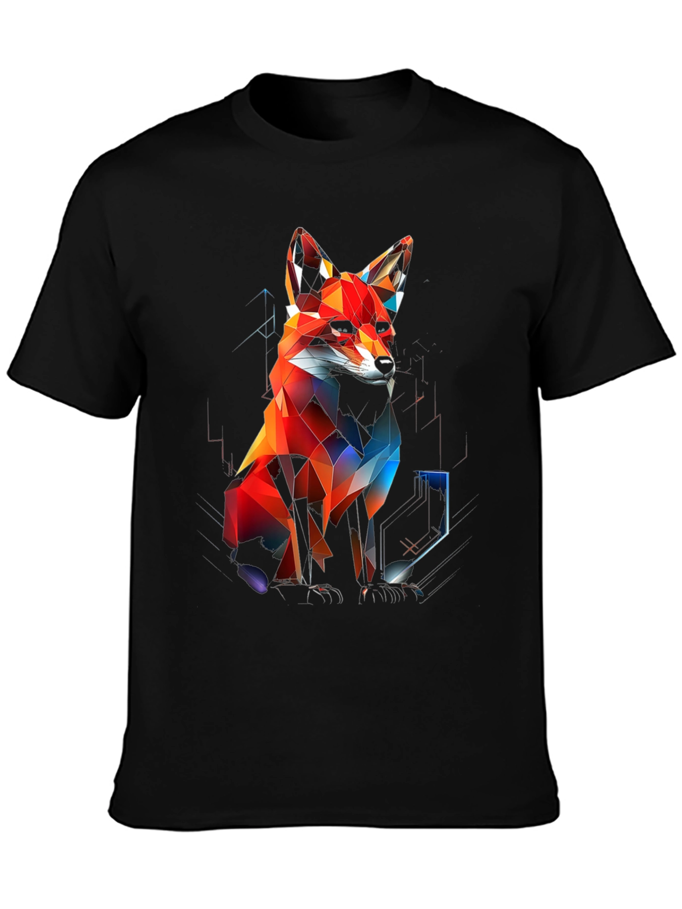 Black Geometric Fox Graphic Black T-Shirt view 3