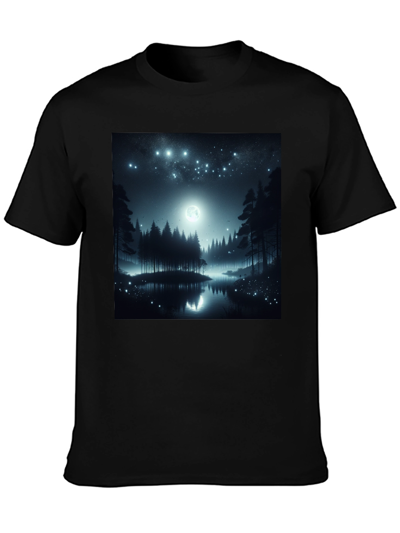 Black Mystic Night Forest T-Shirt view 3