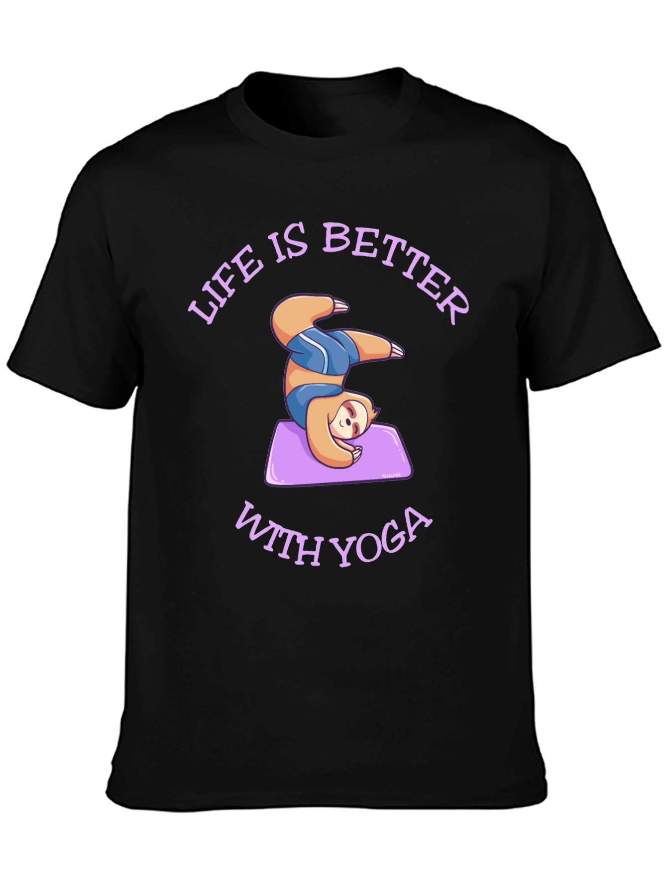 Black Sloth Yoga T-Shirt: Life is Better With Yoga view 3