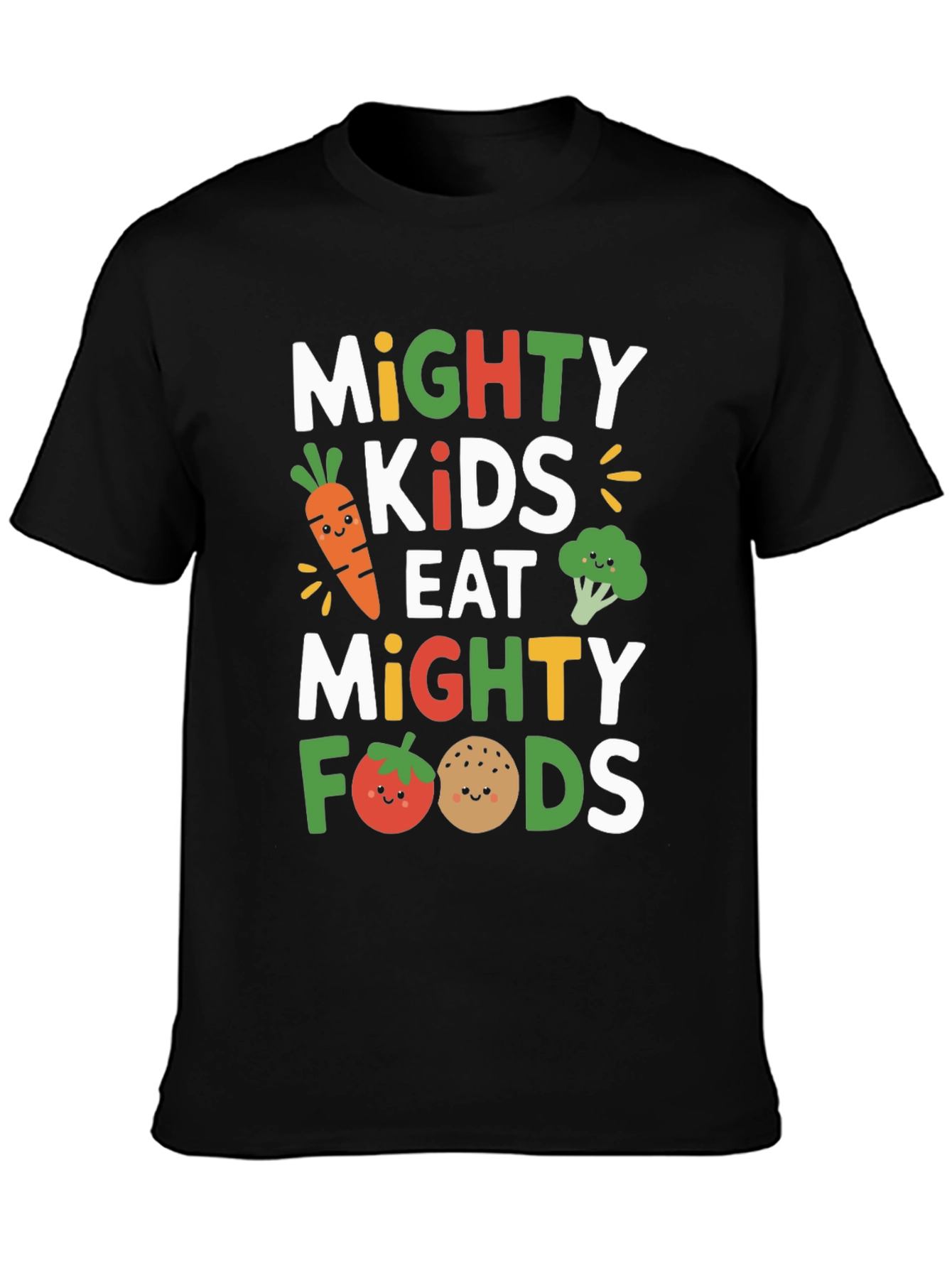 Black Mighty Kids Eat Mighty Foods T-Shirt view 3
