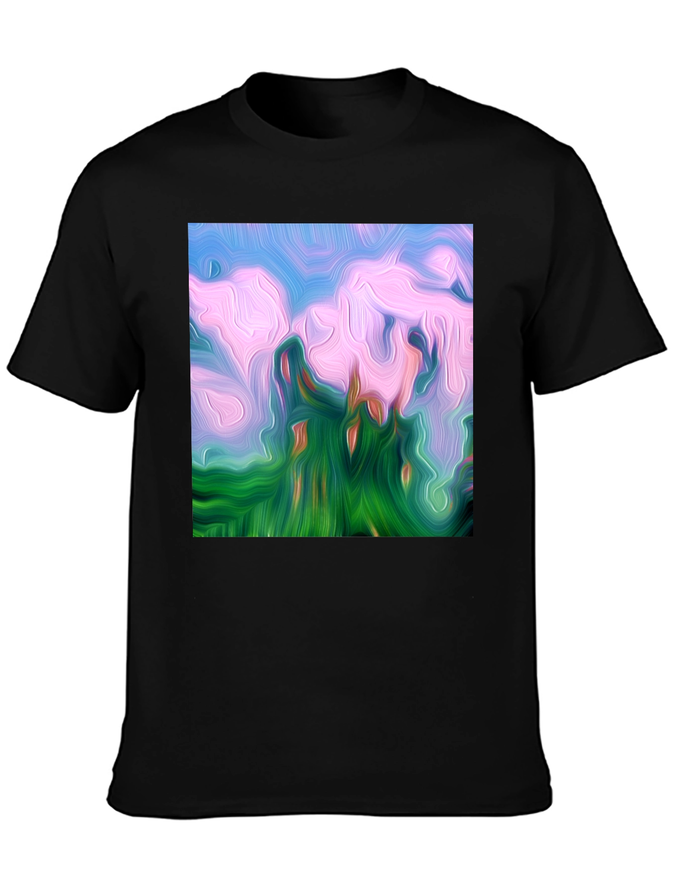Black Abstract Landscape Graphic Tee - Artistic Black T-Shirt view 3