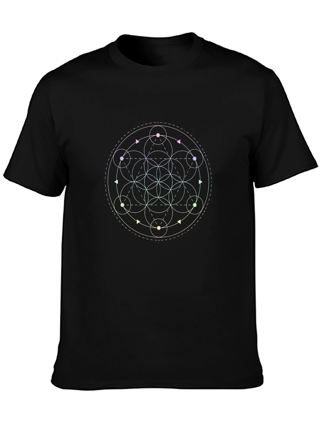 Black Geometric Circle Print Black T-Shirt view 3