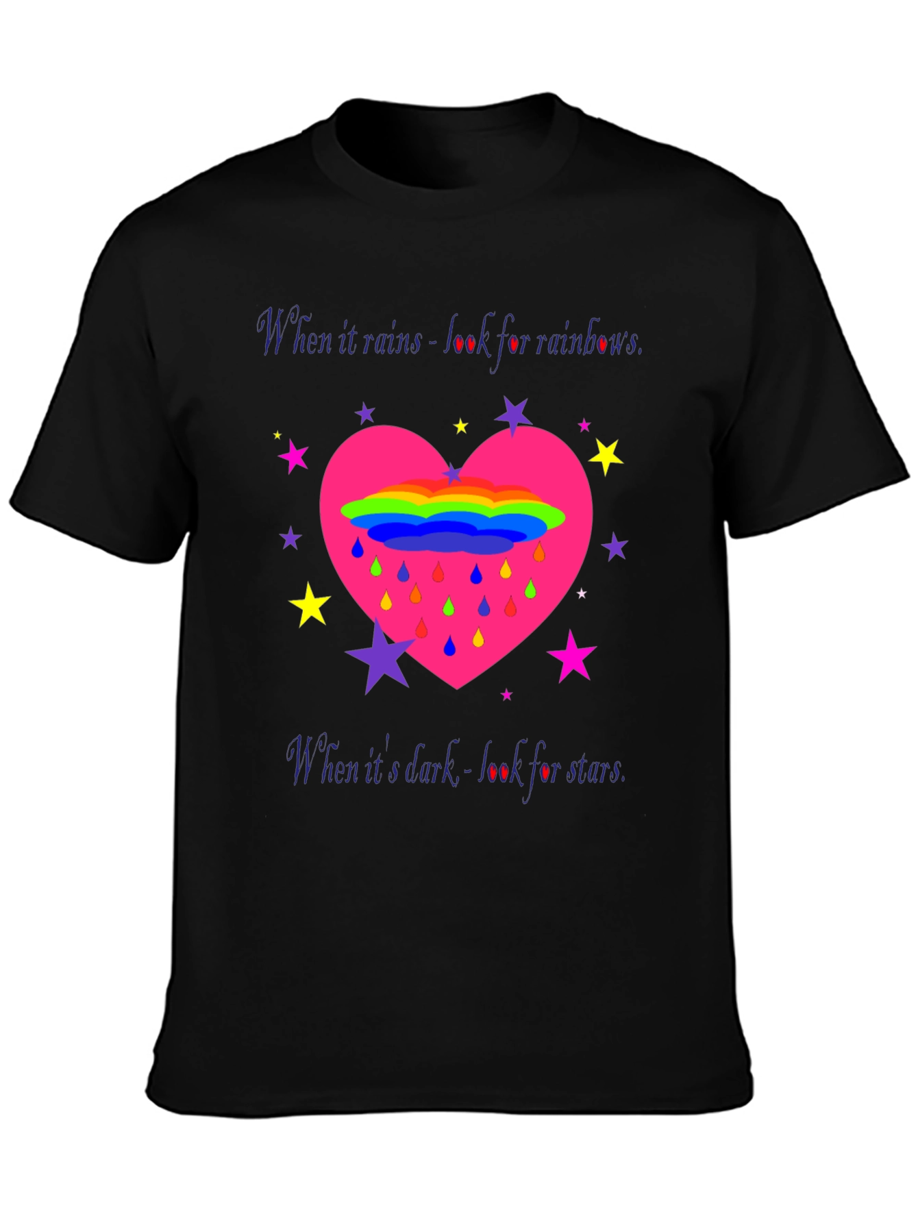 Black Rainbows & Stars Graphic T-Shirt view 3