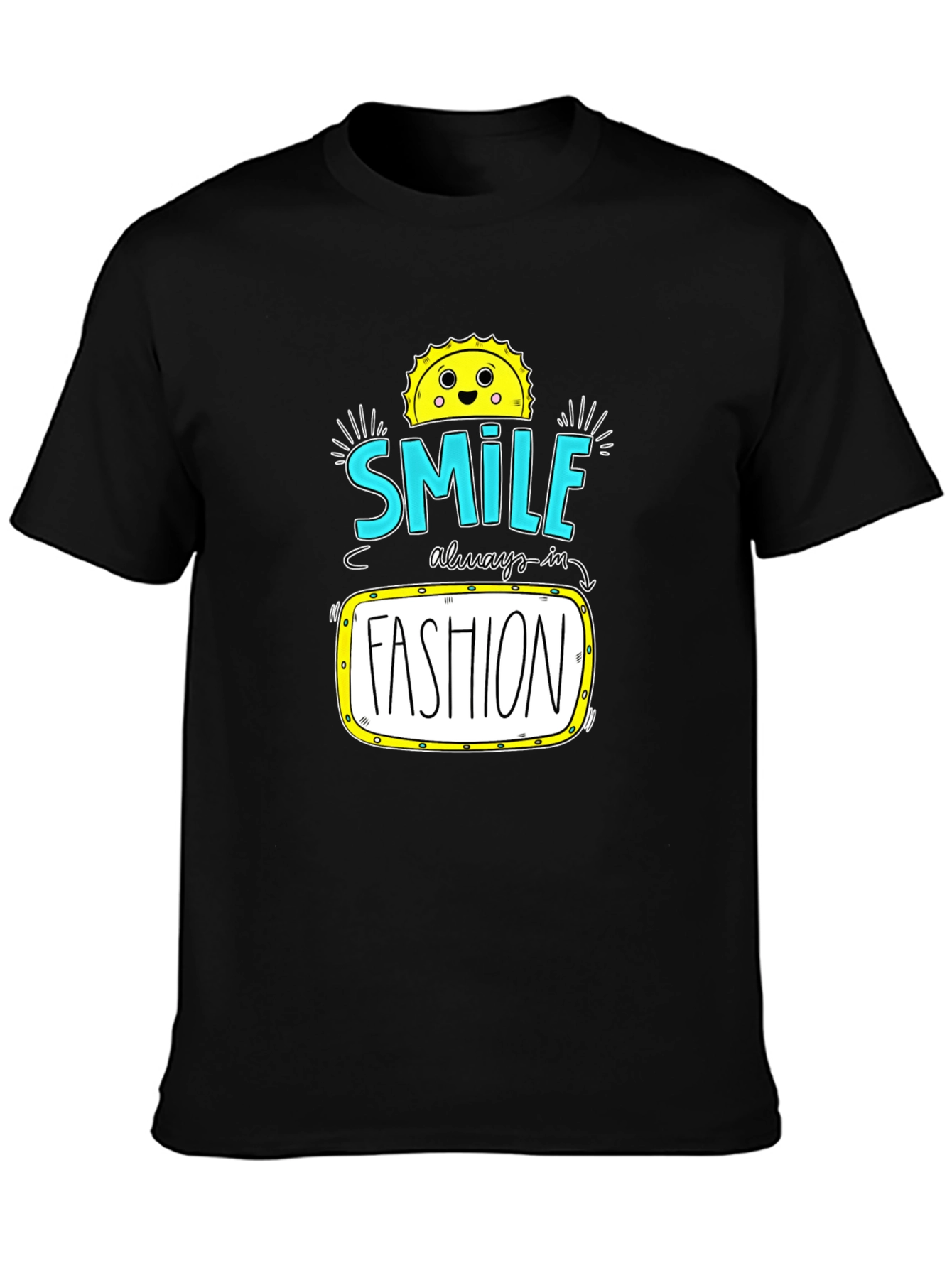 Black Smile Fashion Graphic Tee - Black Cotton T-Shirt view 3