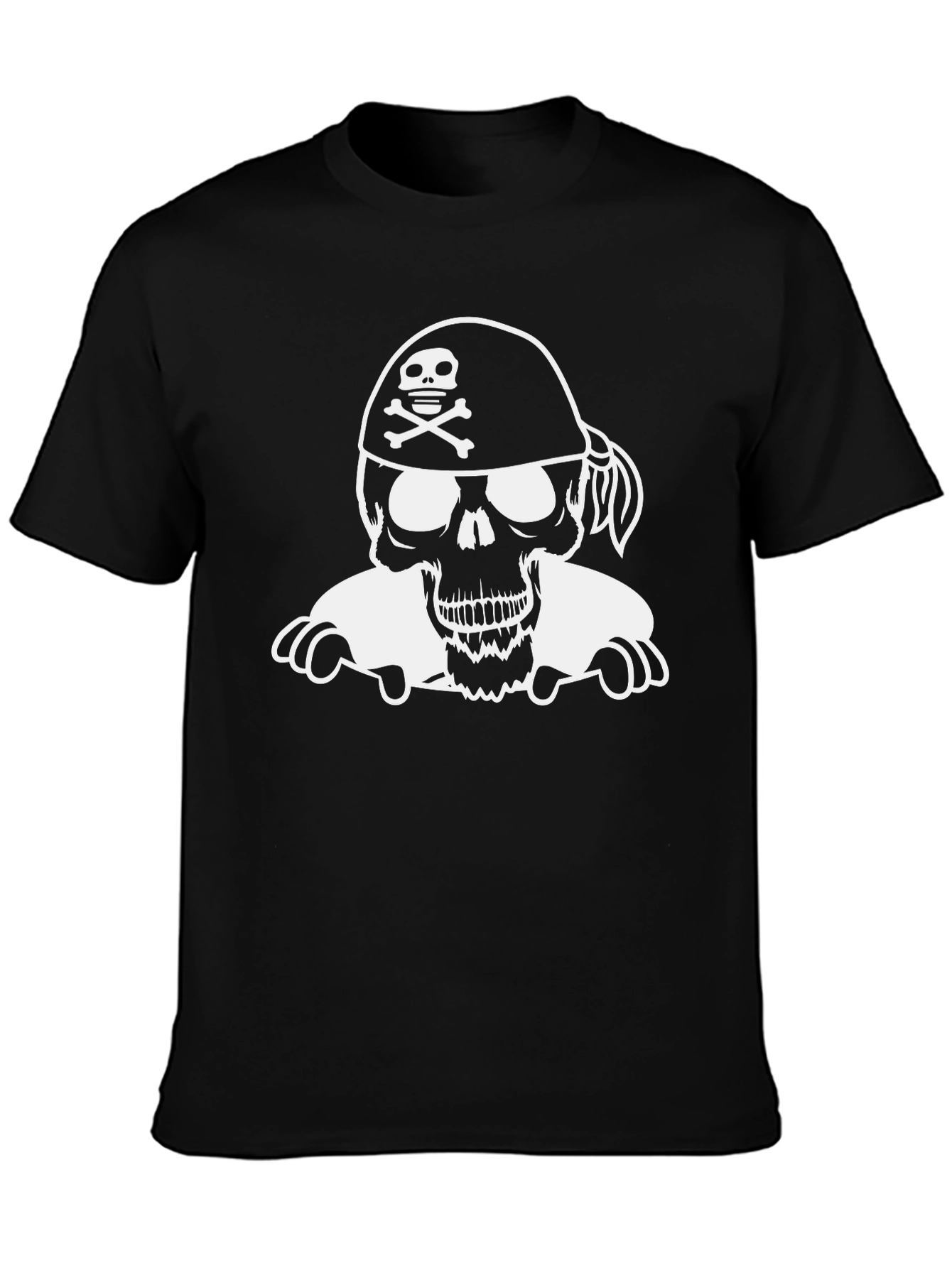 Black Pirate Skull Graphic T-Shirt - Black Cotton Tee view 3