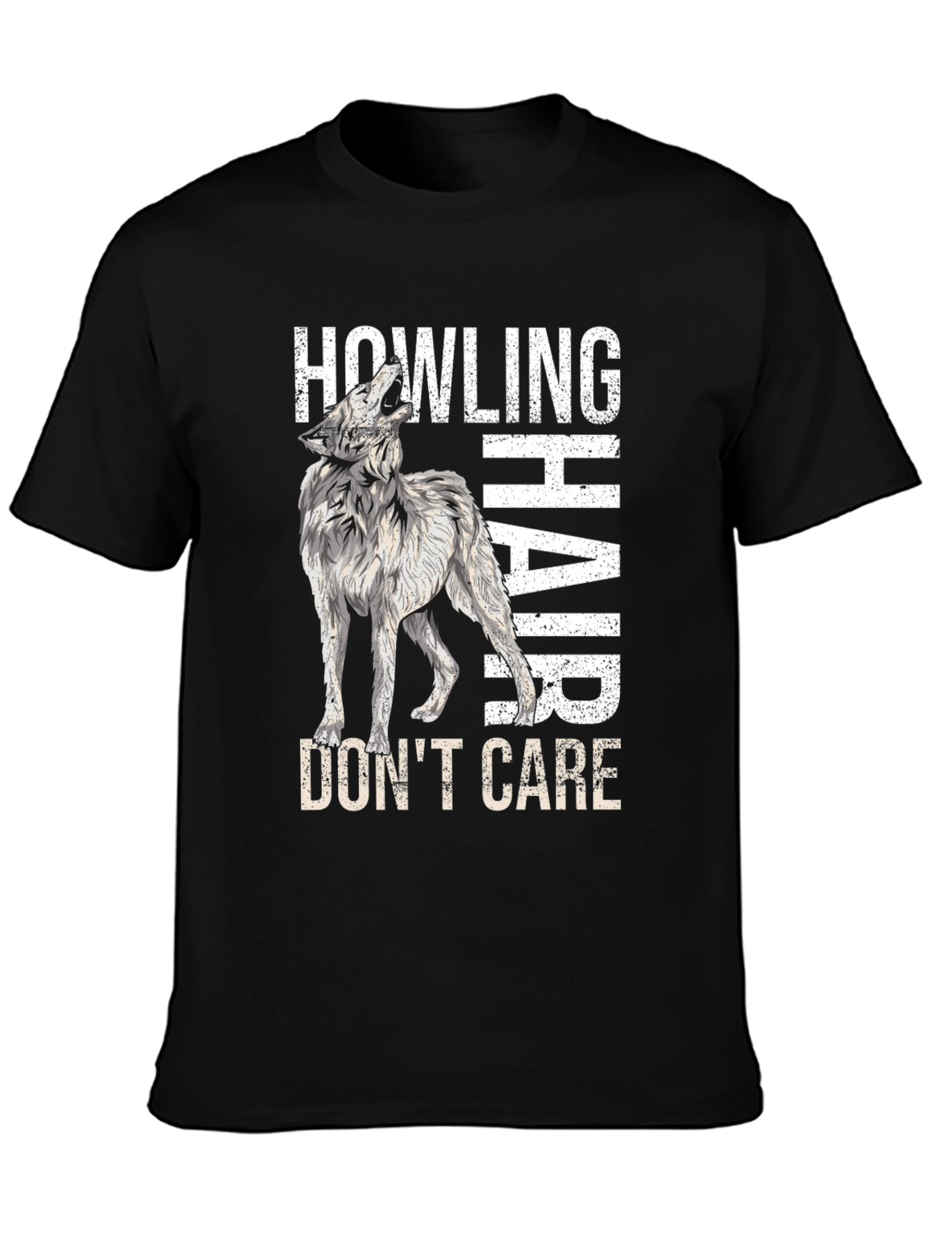 Black Howling Wolf Hair, Don't Care T-Shirt view 3