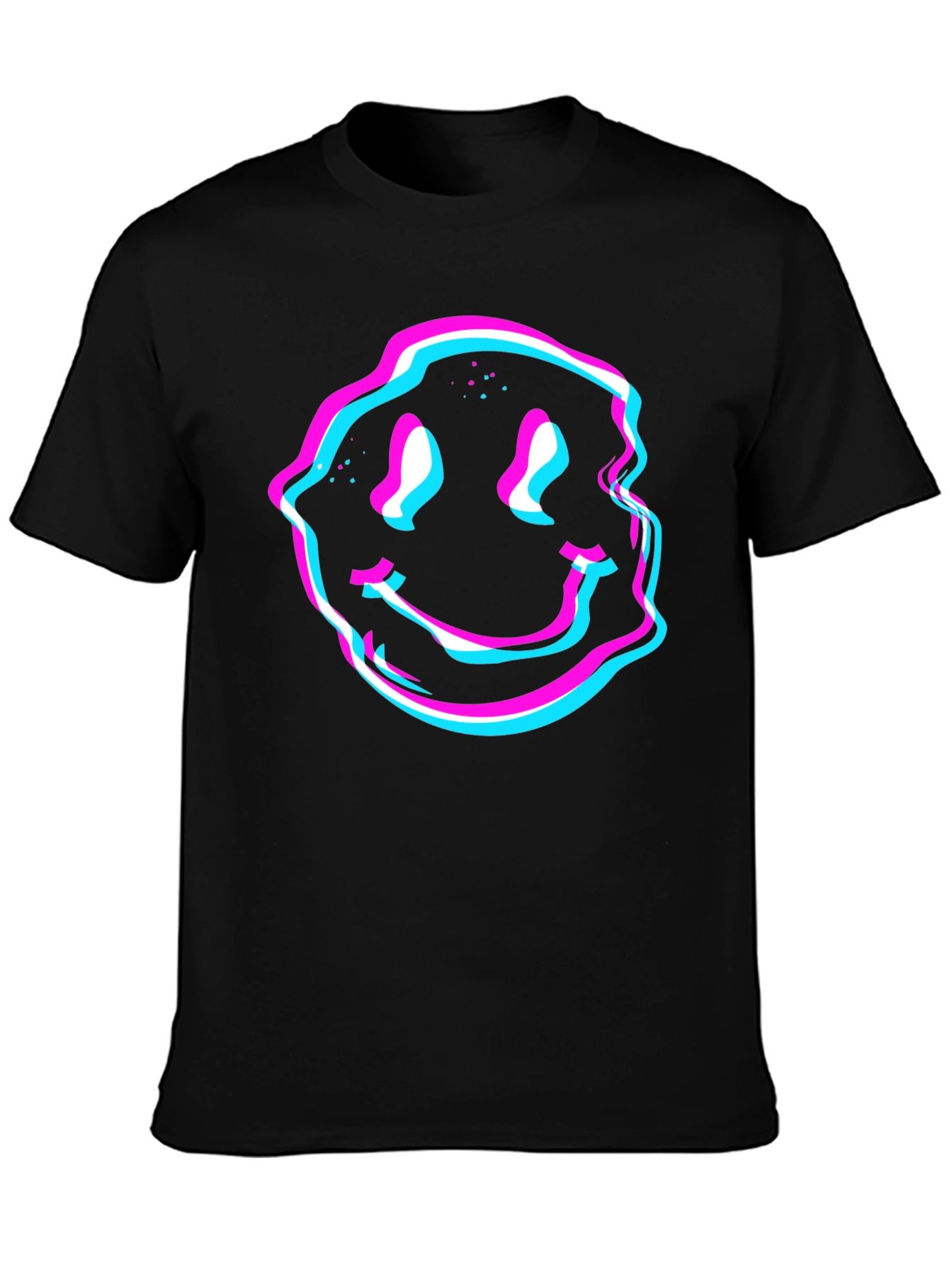 Black Glitch Smiley Face Graphic Tee - Black view 3