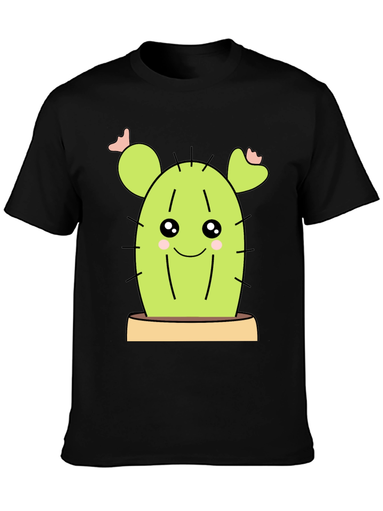 Black Cute Cactus Graphic Tee - Black Cotton Shirt view 3