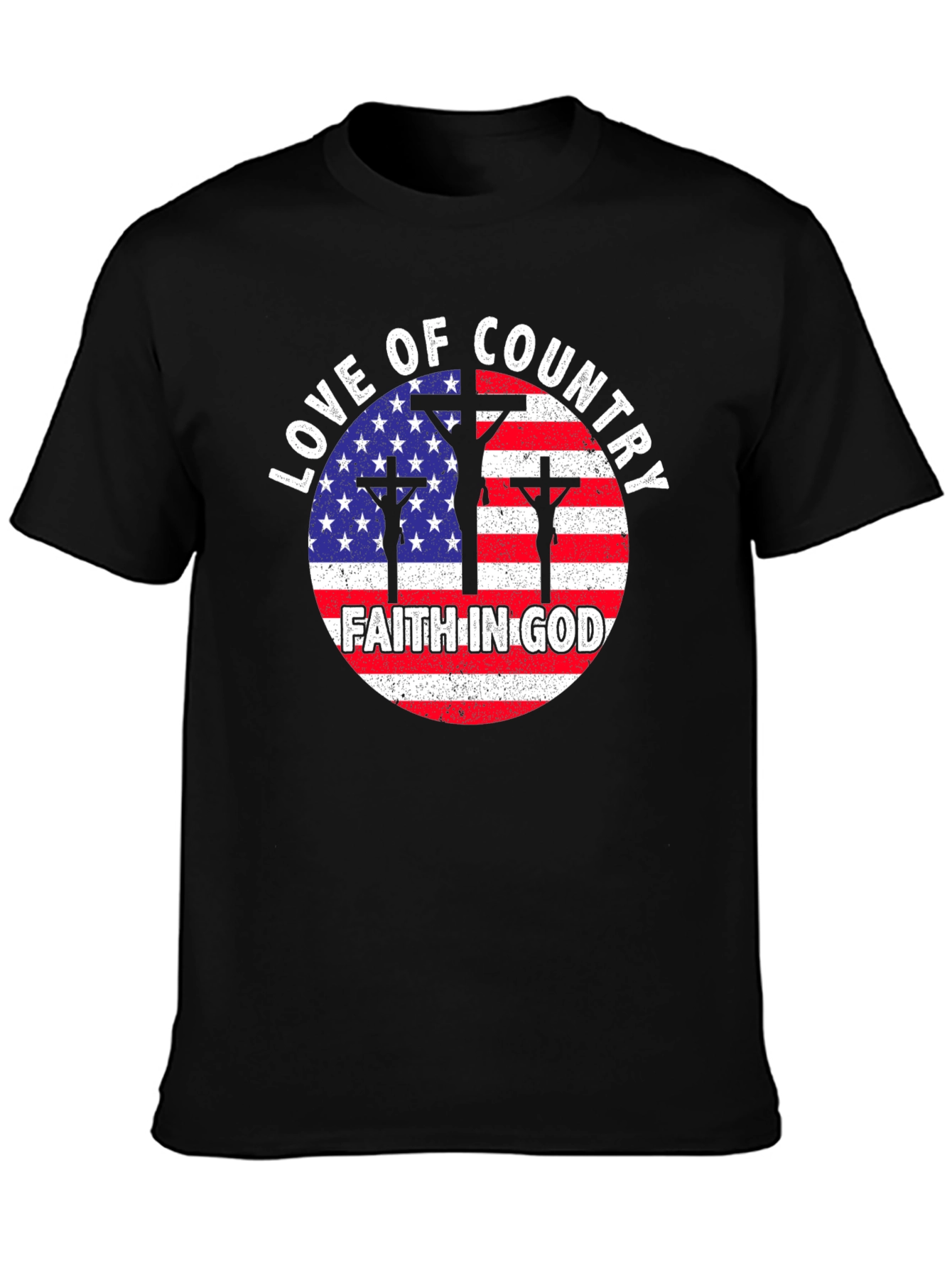 Black Patriotic Faith T-Shirt: Love of Country, Faith in God view 3