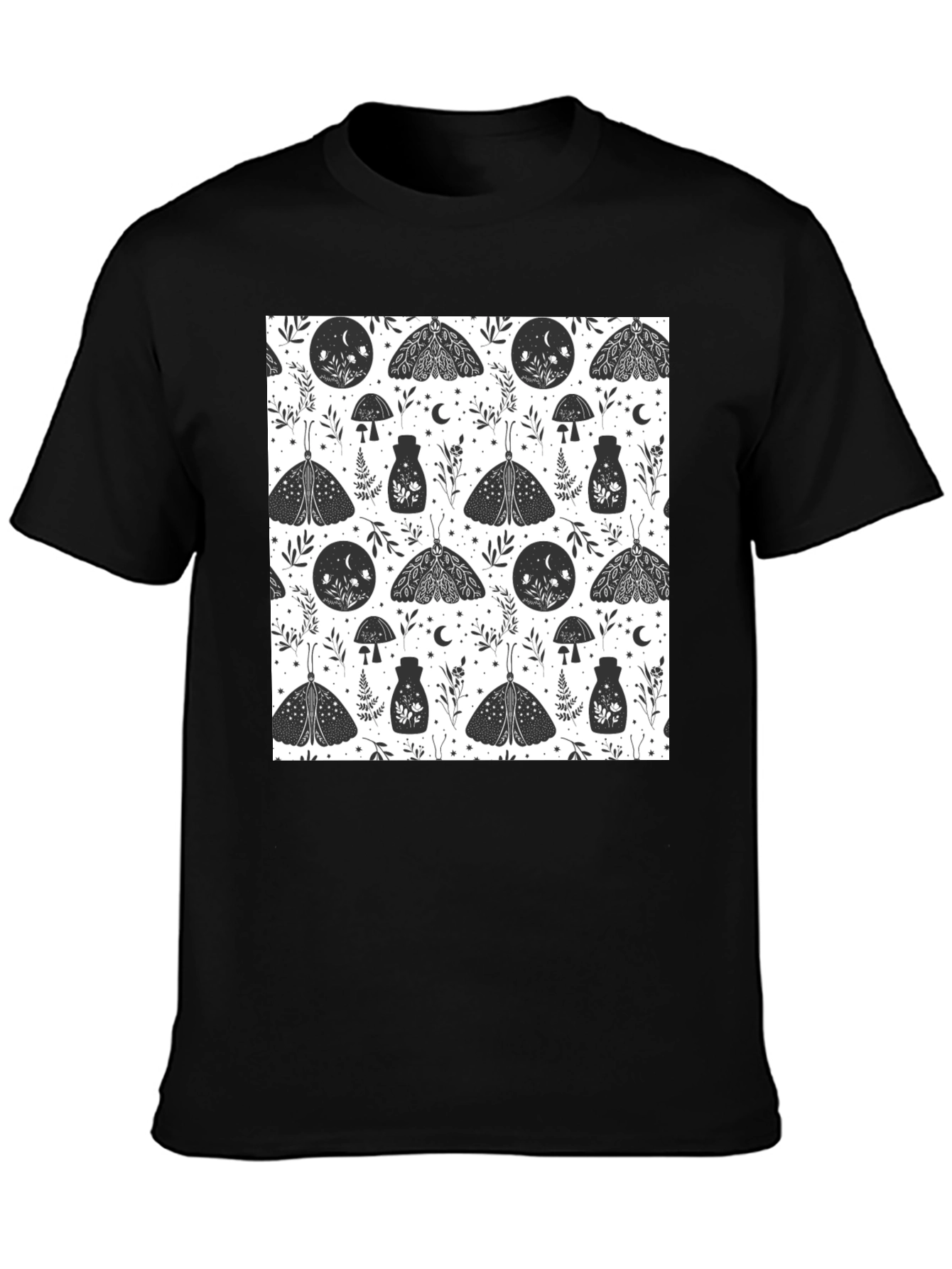 Black Moth Print Tee - Black Cotton T-Shirt view 3