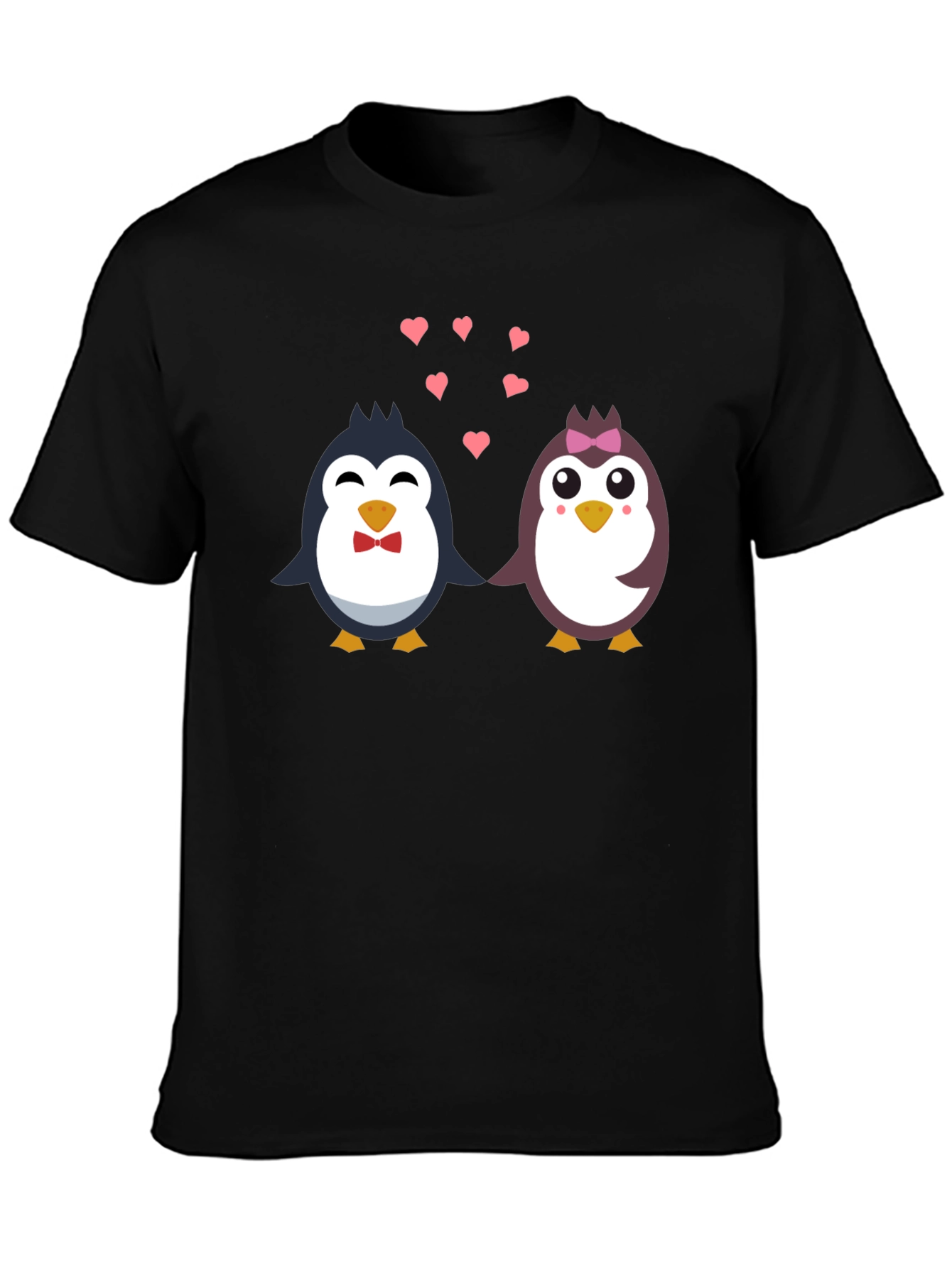 Black Penguin Love T-Shirt - Cute Cartoon Couple Design view 3