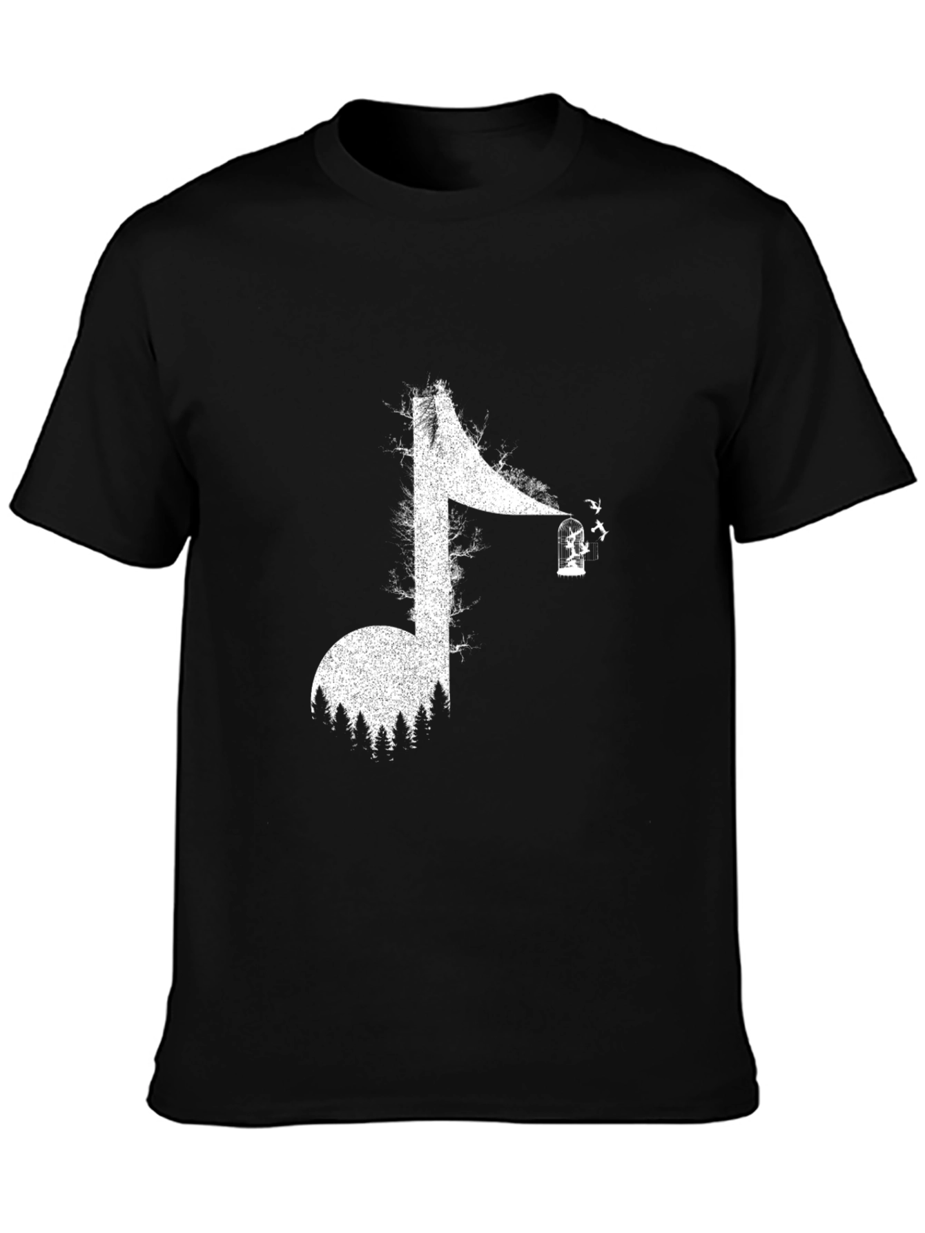 Black Music Note Forest T-Shirt - Unique Graphic Tee view 3