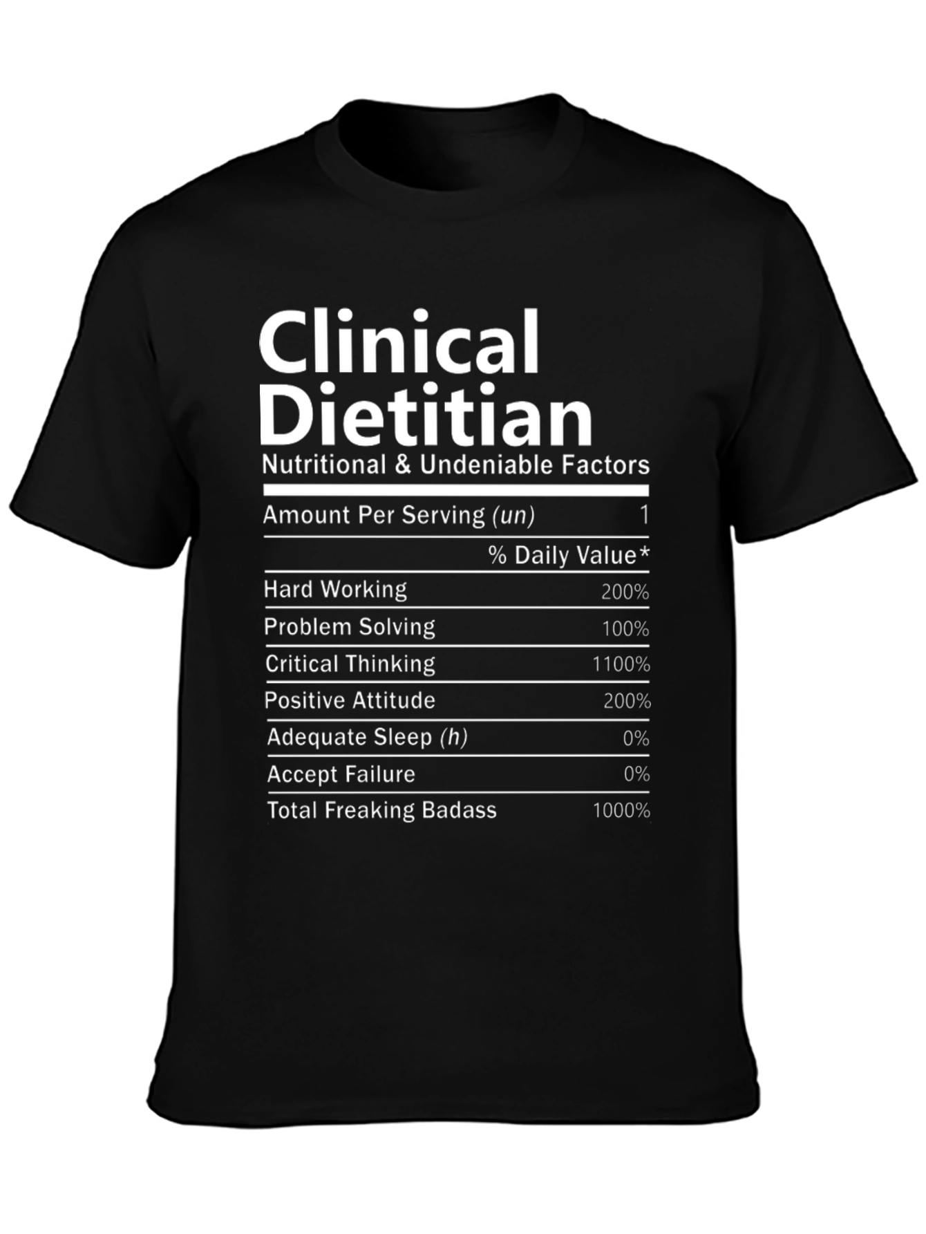 Black Funny Clinical Dietitian Nutrition Facts Black T-Shirt view 3