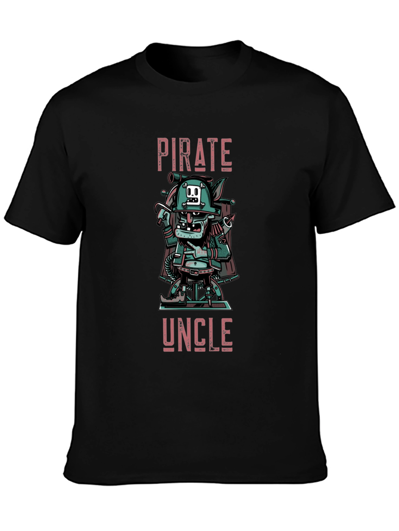 Black Pirate Uncle Graphic T-Shirt - Men's Black Crew Neck Tee view 3