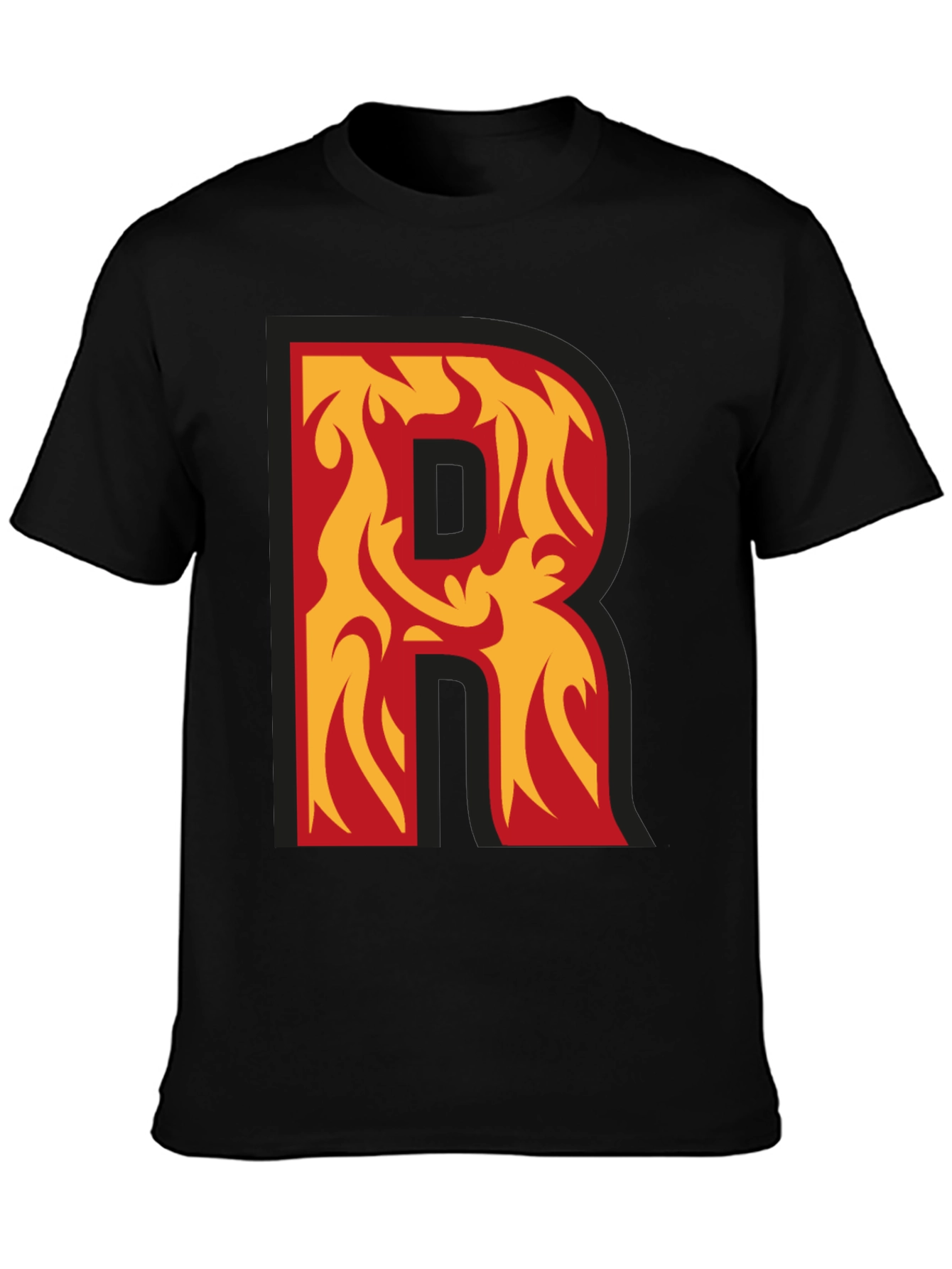 Black Flaming Letter R Graphic Tee - Cool Design! view 3