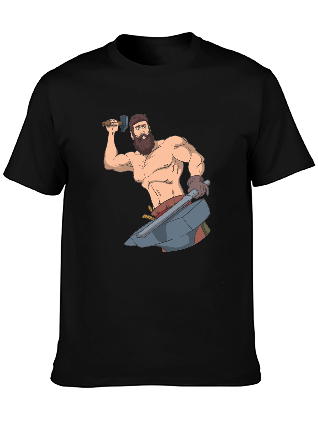 Black Blacksmith Cartoon Graphic T-Shirt view 3