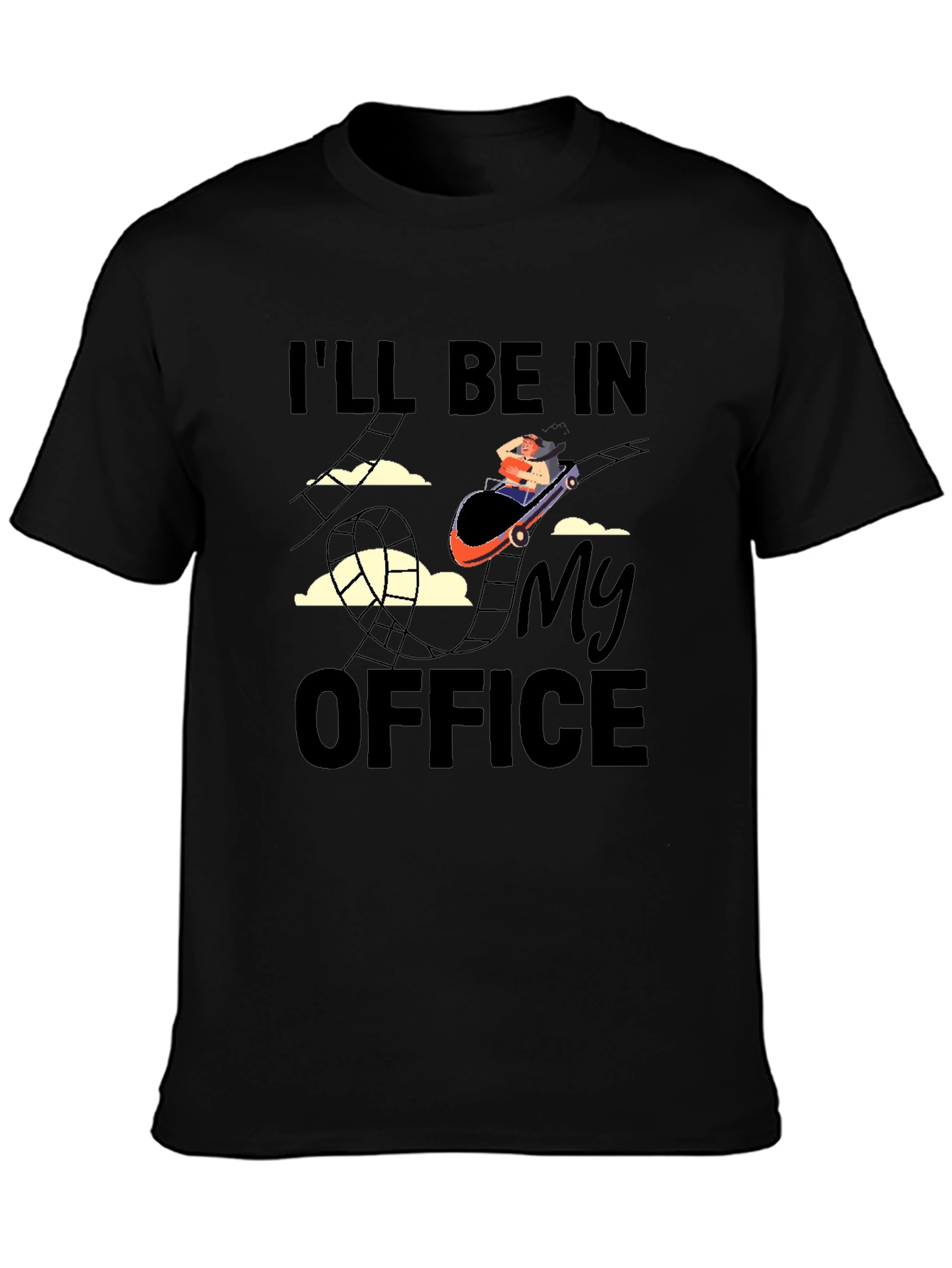 Black Roller Coaster Office T-Shirt - Thrill Ride Work Tee view 3