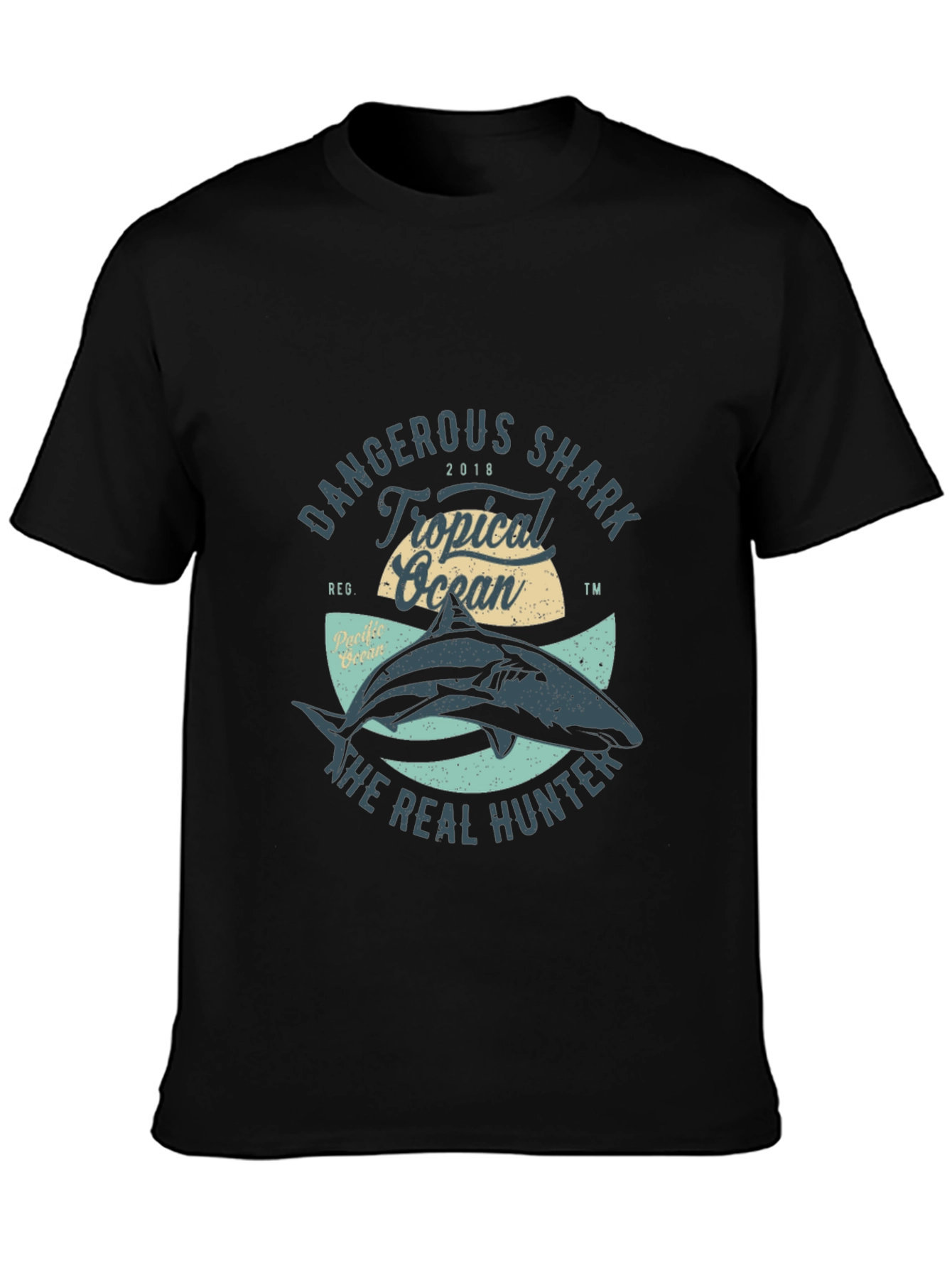 Black Dangerous Shark Graphic Tee - Tropical Ocean view 3
