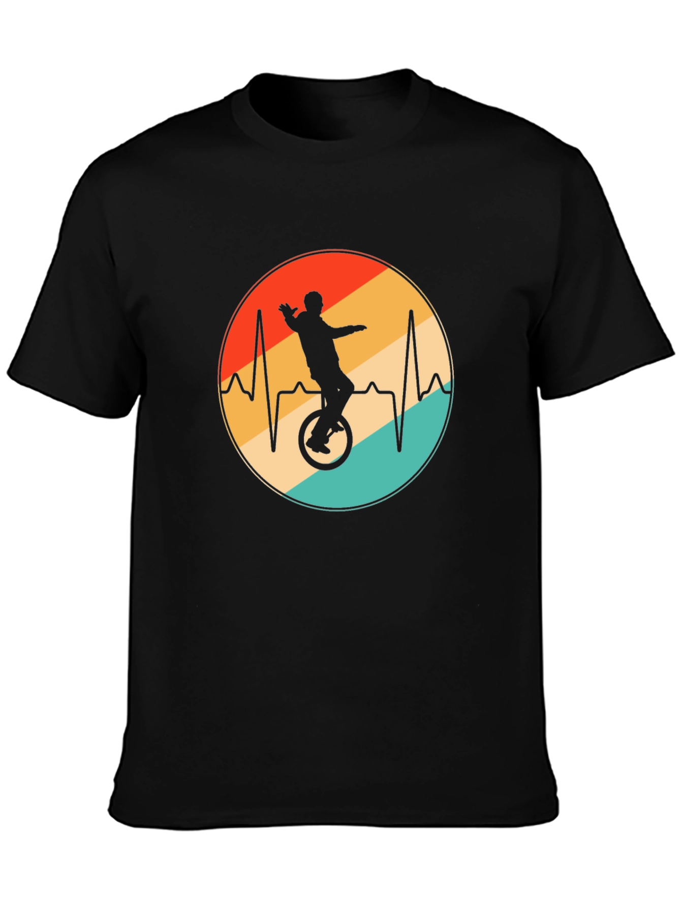 Black Unicycle Heartbeat Black T-Shirt view 3