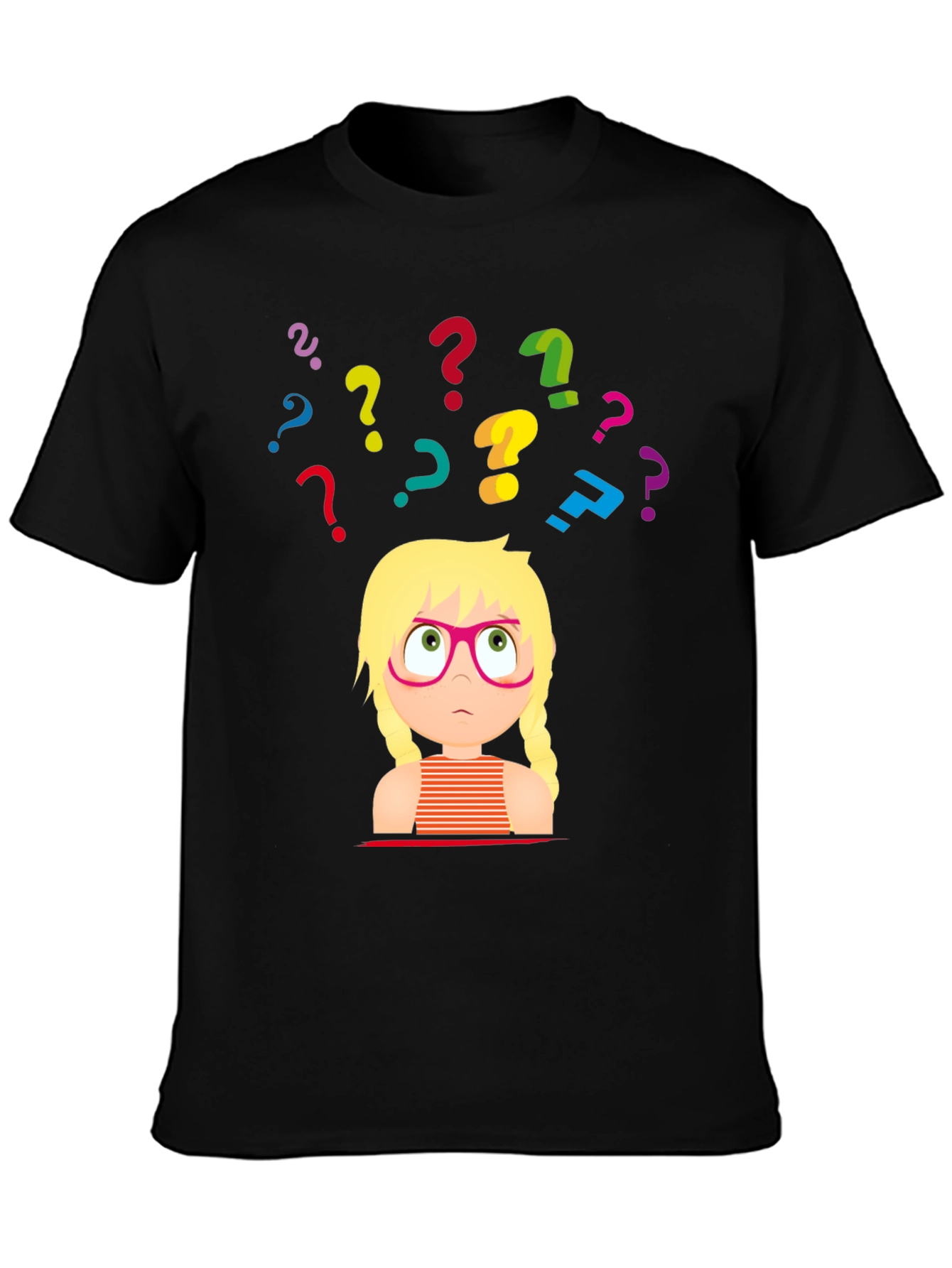 Black Puzzled Girl Graphic Tee - Black Cotton T-Shirt view 3