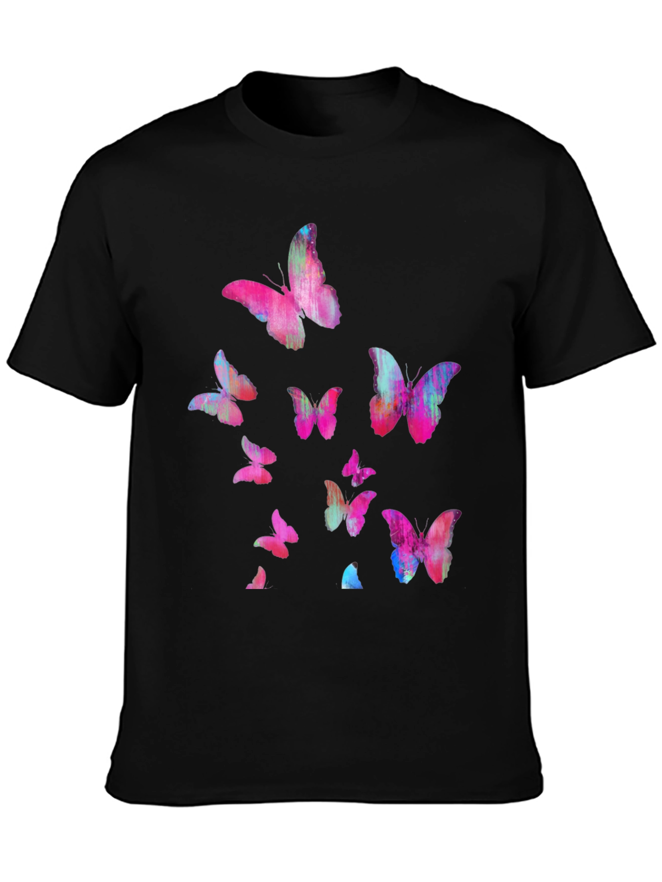 Black Butterfly Print Men's Black T-Shirt view 3
