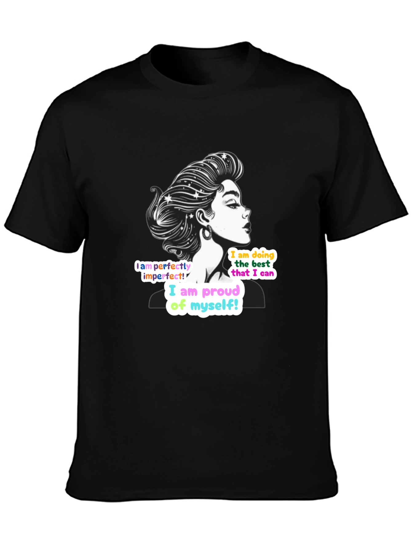 Black Empowering Woman T-Shirt: Perfectly Imperfect Design view 3