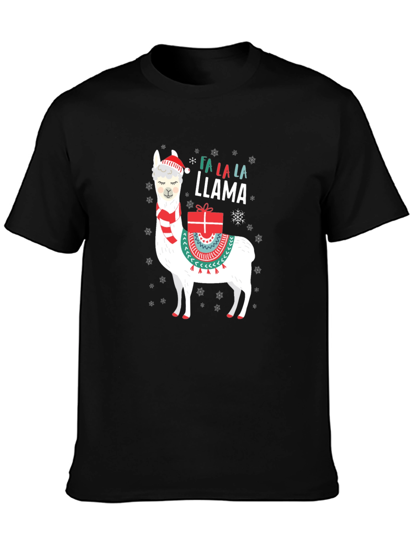 Black Festive Llama Christmas T-Shirt view 3
