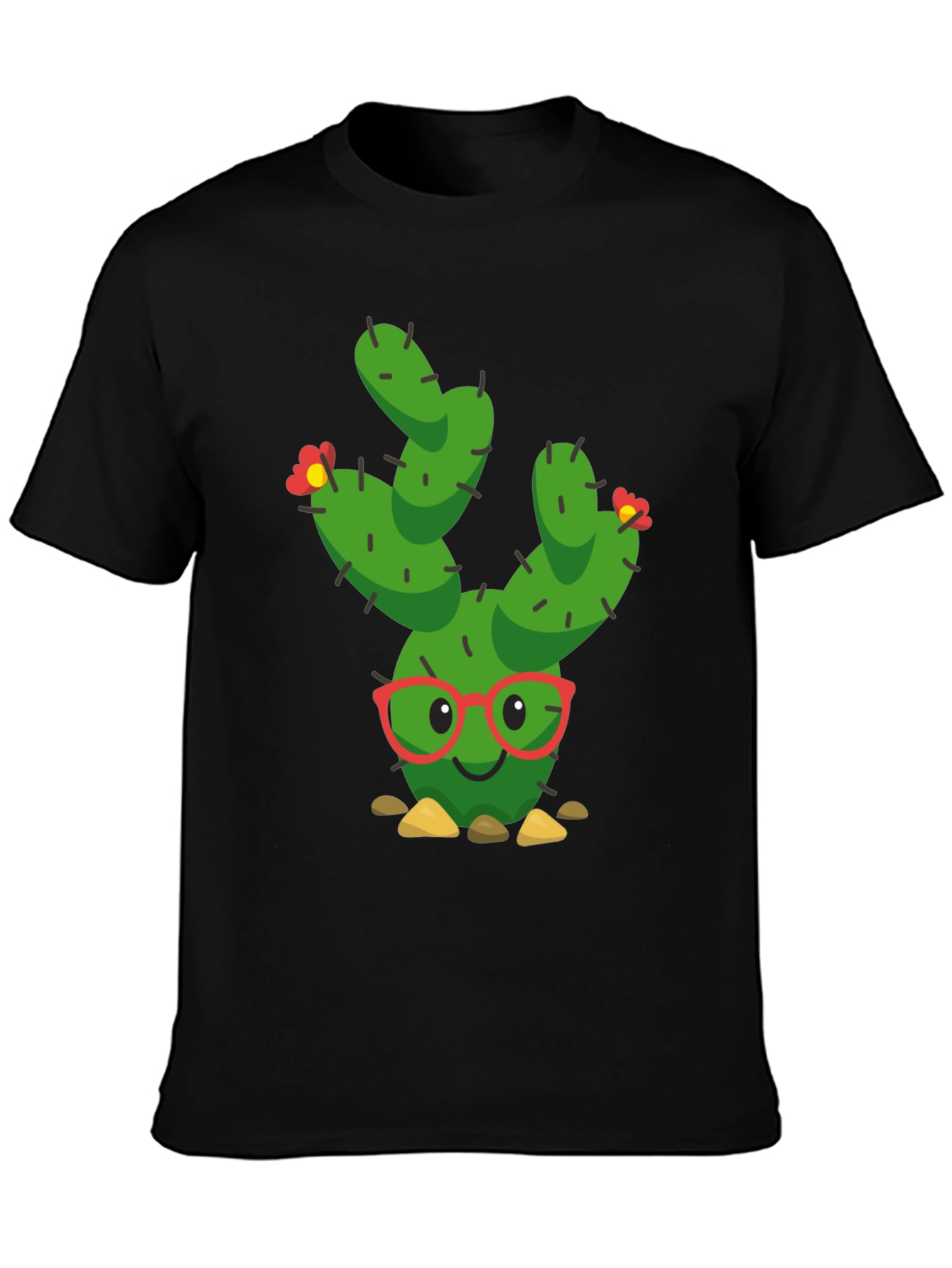 Black Funny Cactus Graphic Tee - Black Cotton T-Shirt view 3