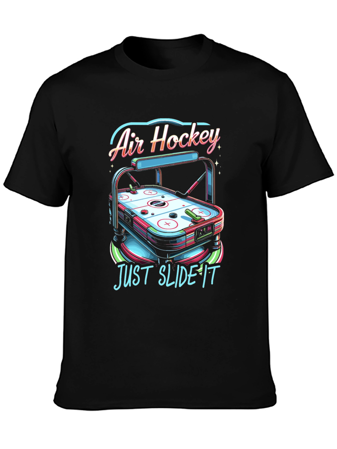 Black Air Hockey T-Shirt - "Just Slide It" Graphic Tee view 3