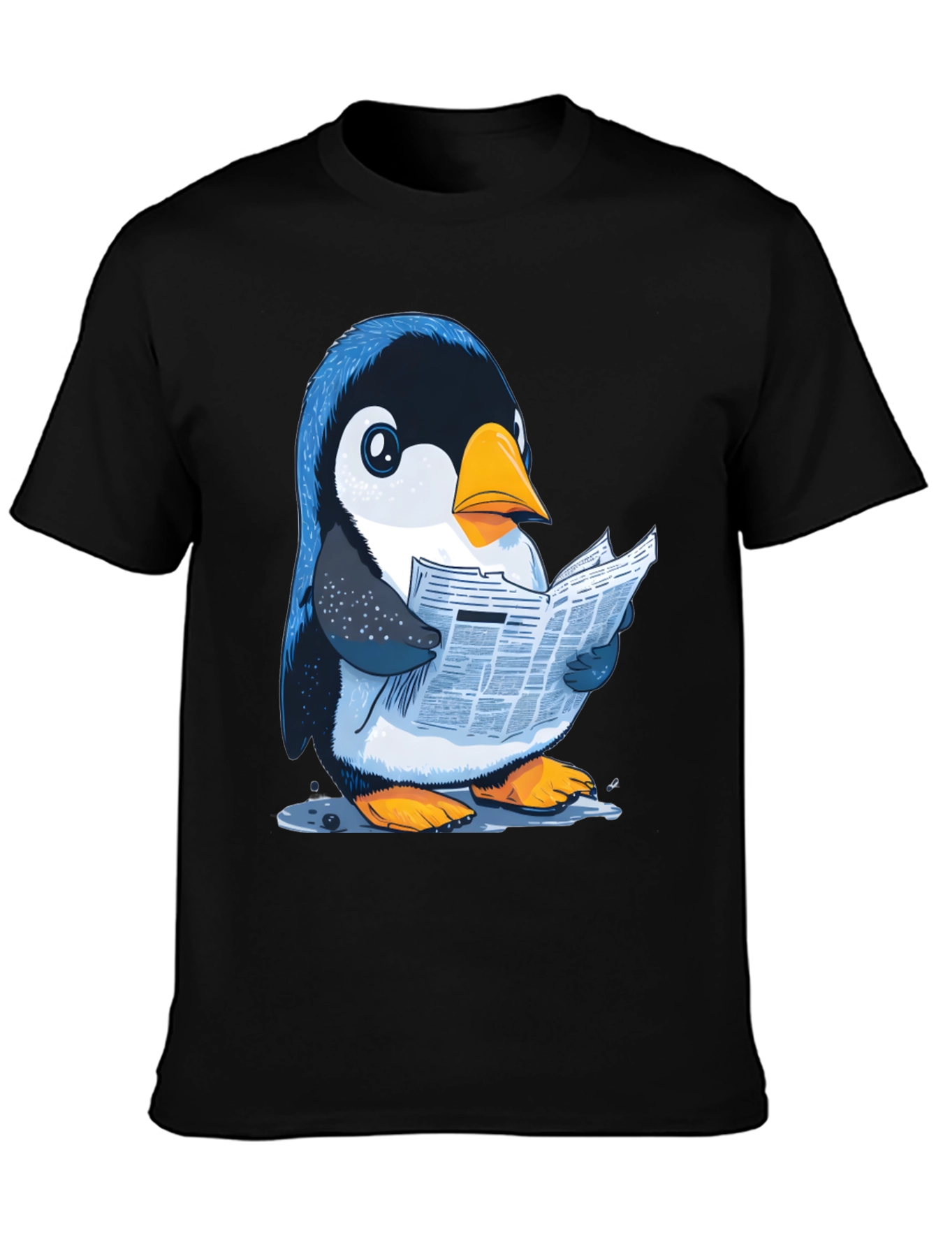 Black Penguin Reading News T-Shirt view 3