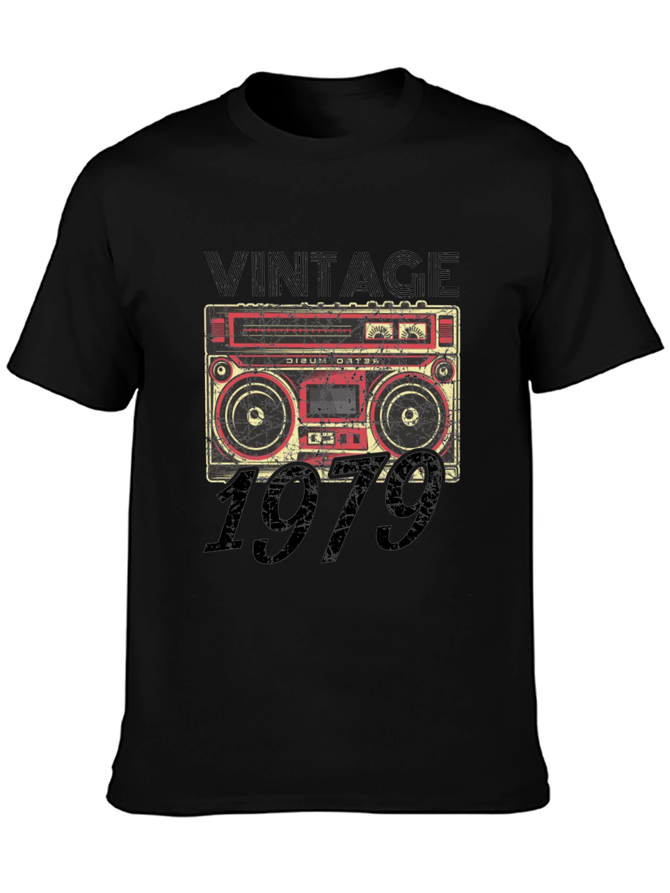 Black Vintage 1979 Boombox Graphic T-Shirt view 3