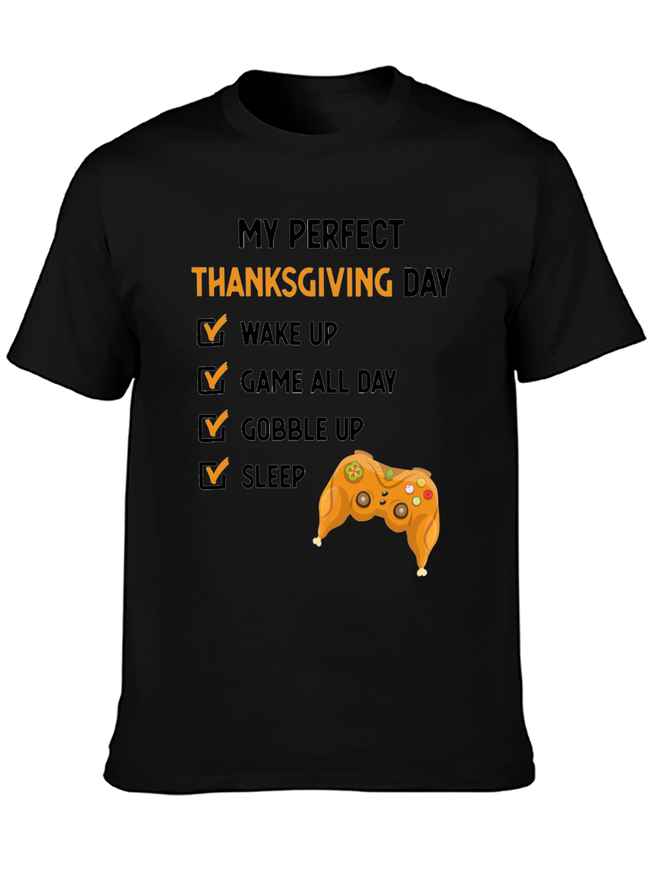 Black Perfect Thanksgiving Day Gamer T-Shirt view 3