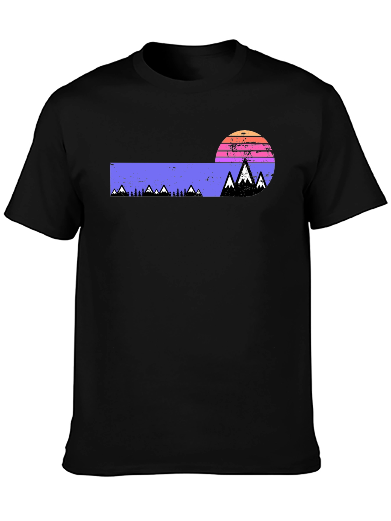 Black Retro Mountain Sunset Graphic Tee view 3