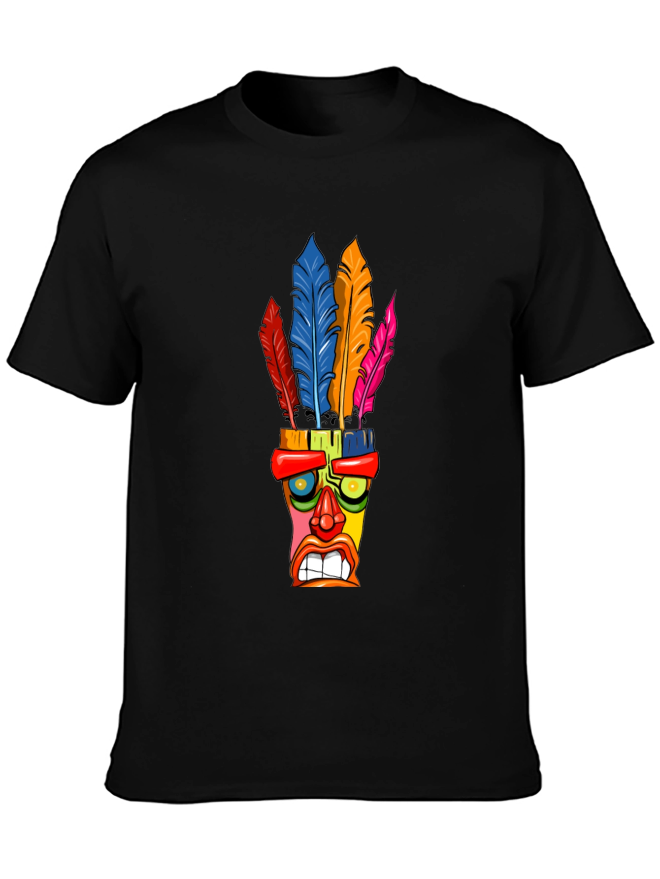 Black Colorful Tiki Mask T-Shirt view 3