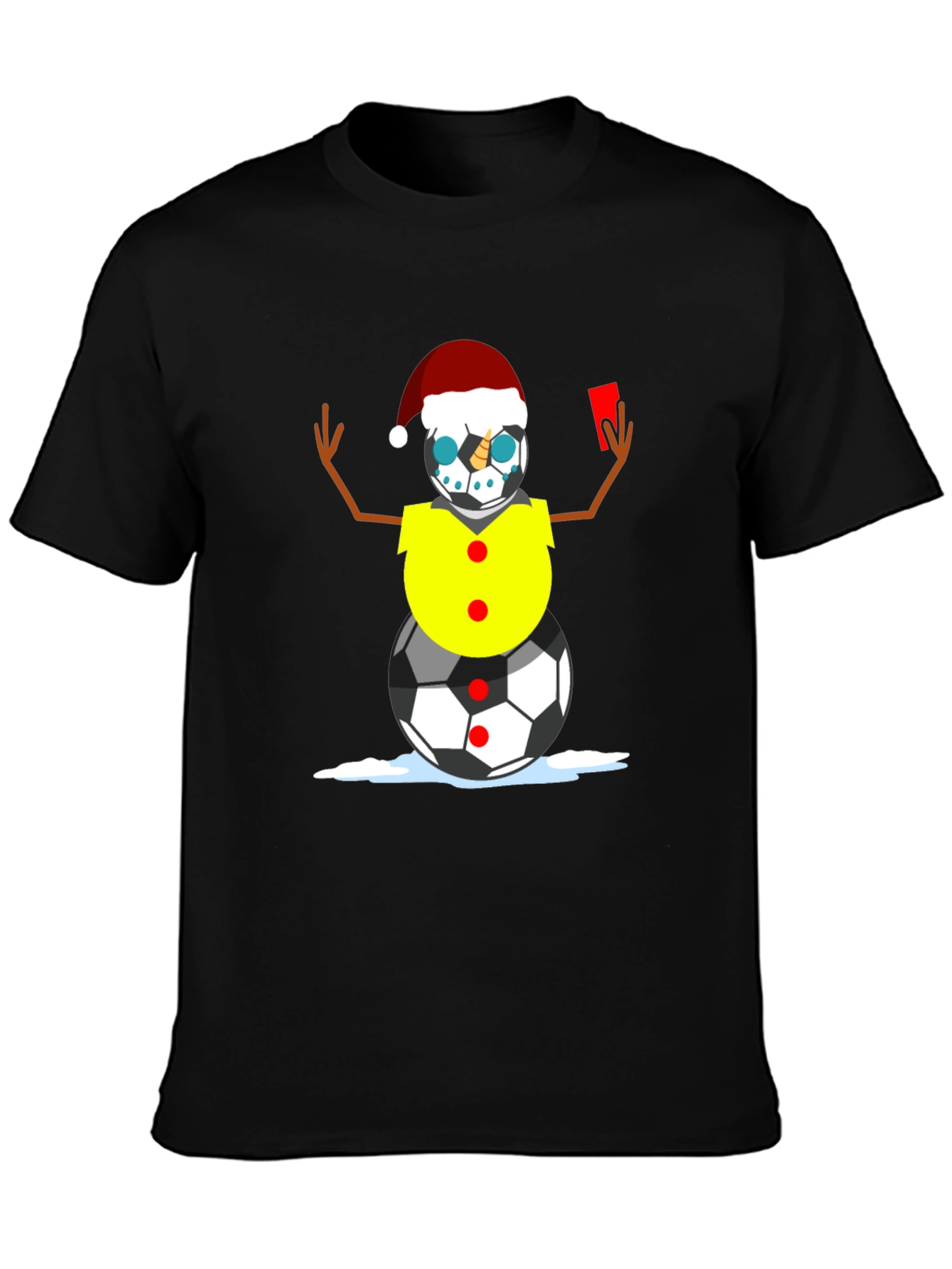 Black Soccer Snowman Christmas T-Shirt view 3