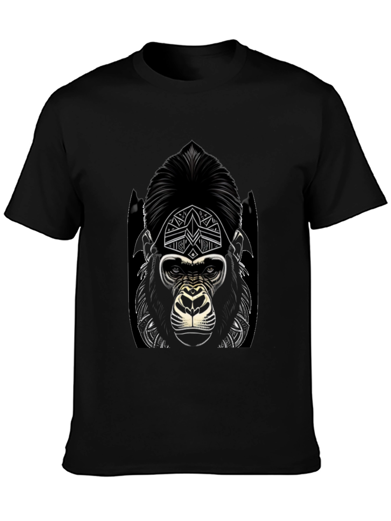 Black Graphic Gorilla Tee - Tribal Design view 3