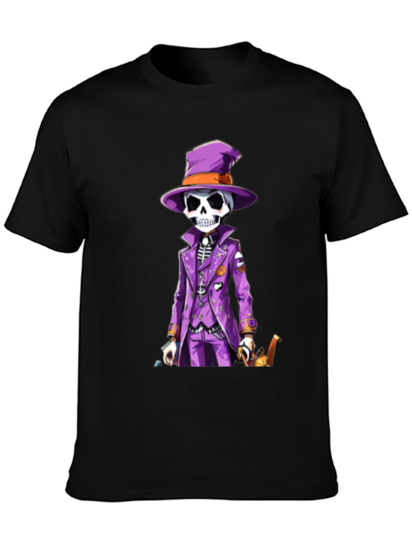 Black Skeleton in Purple Suit T-Shirt view 3